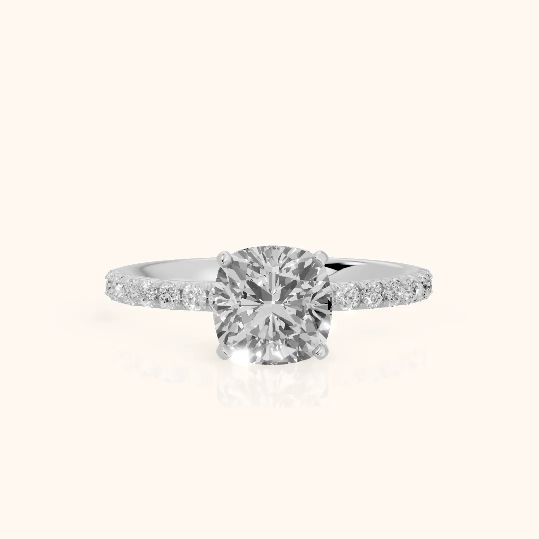 Juna French Pavé Solitaire Cushion Diamond Engagement Ring in Platinum — view 2
