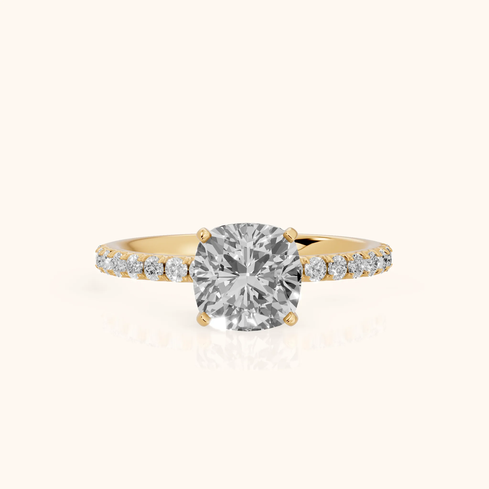 Juna French Pavé Solitaire Cushion Diamond Engagement Ring in Yellow Gold — view 1