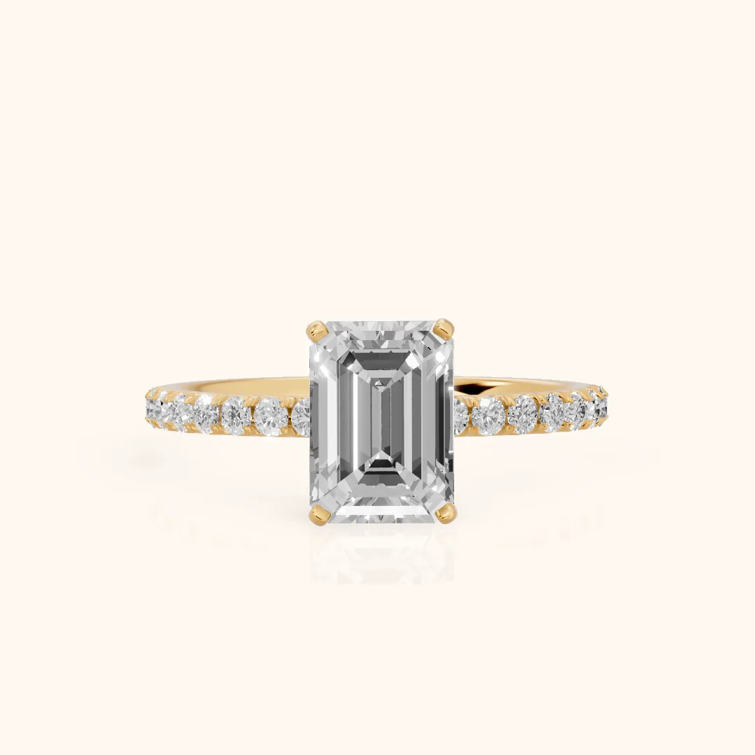 Juna French Pavé Solitaire Emerald Diamond Engagement Ring in Yellow Gold — view 2