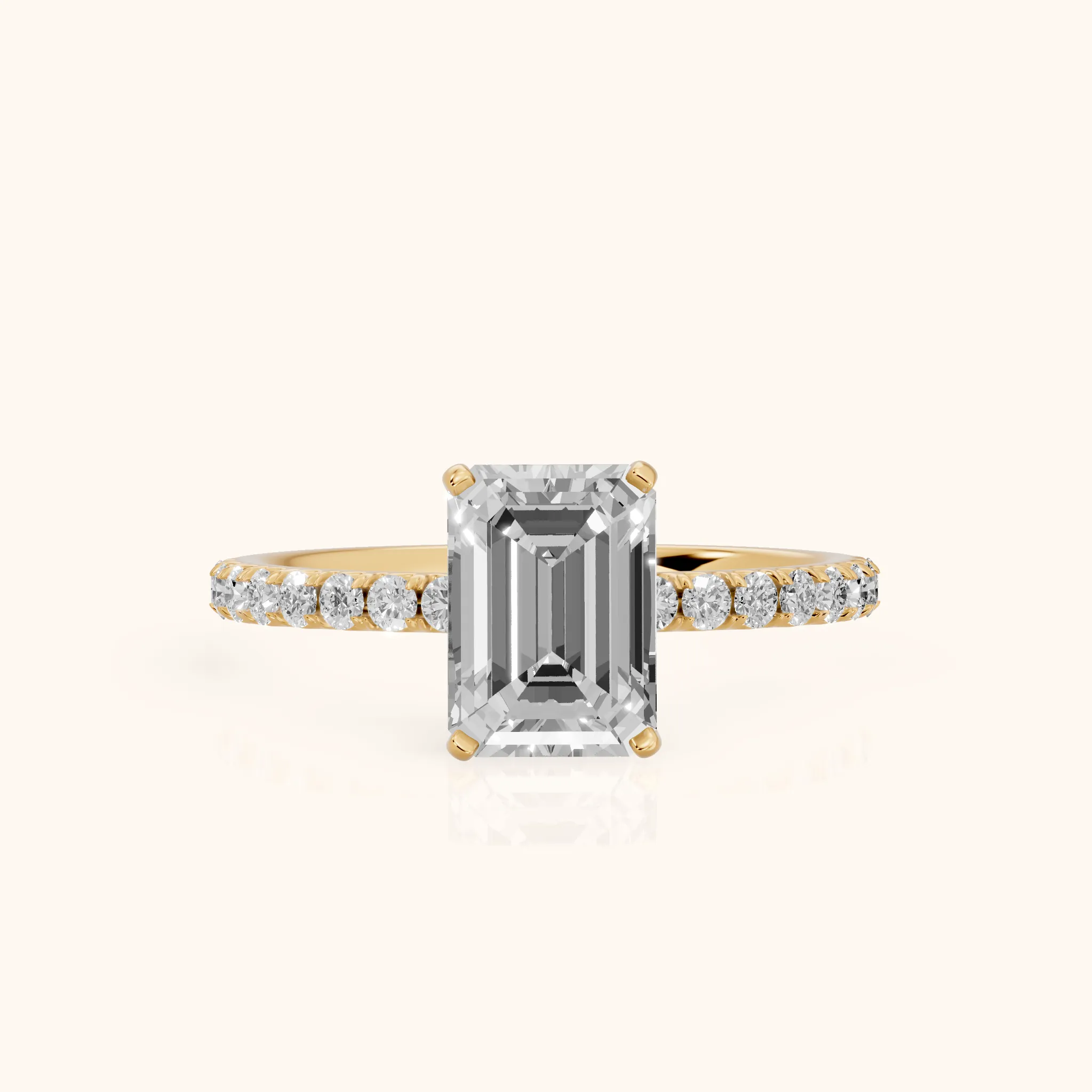 Juna French Pavé Solitaire Emerald Diamond Engagement Ring in Yellow Gold — view 1