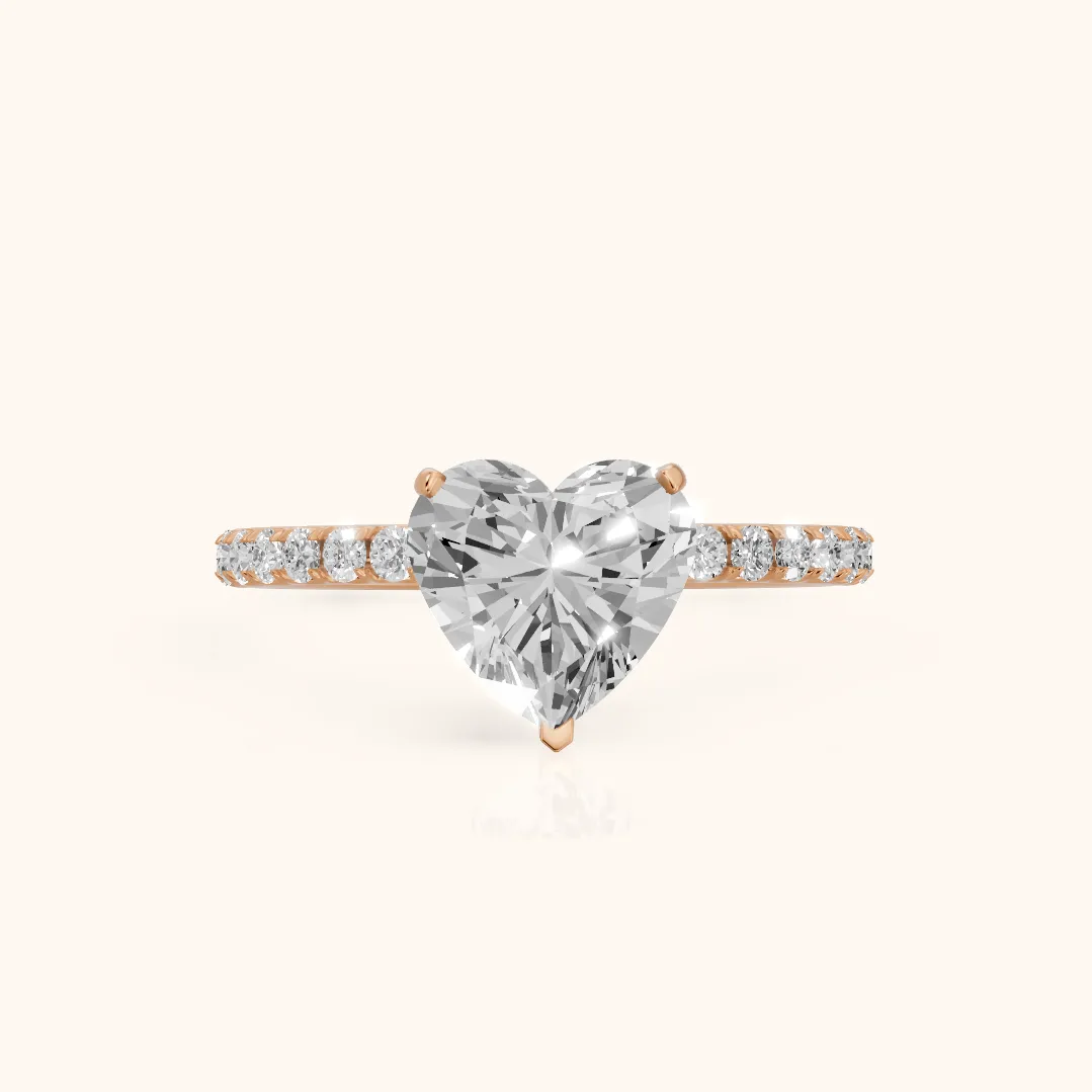 Juna French Pavé Solitaire Heart Diamond Engagement Ring in Rose Gold — view 2