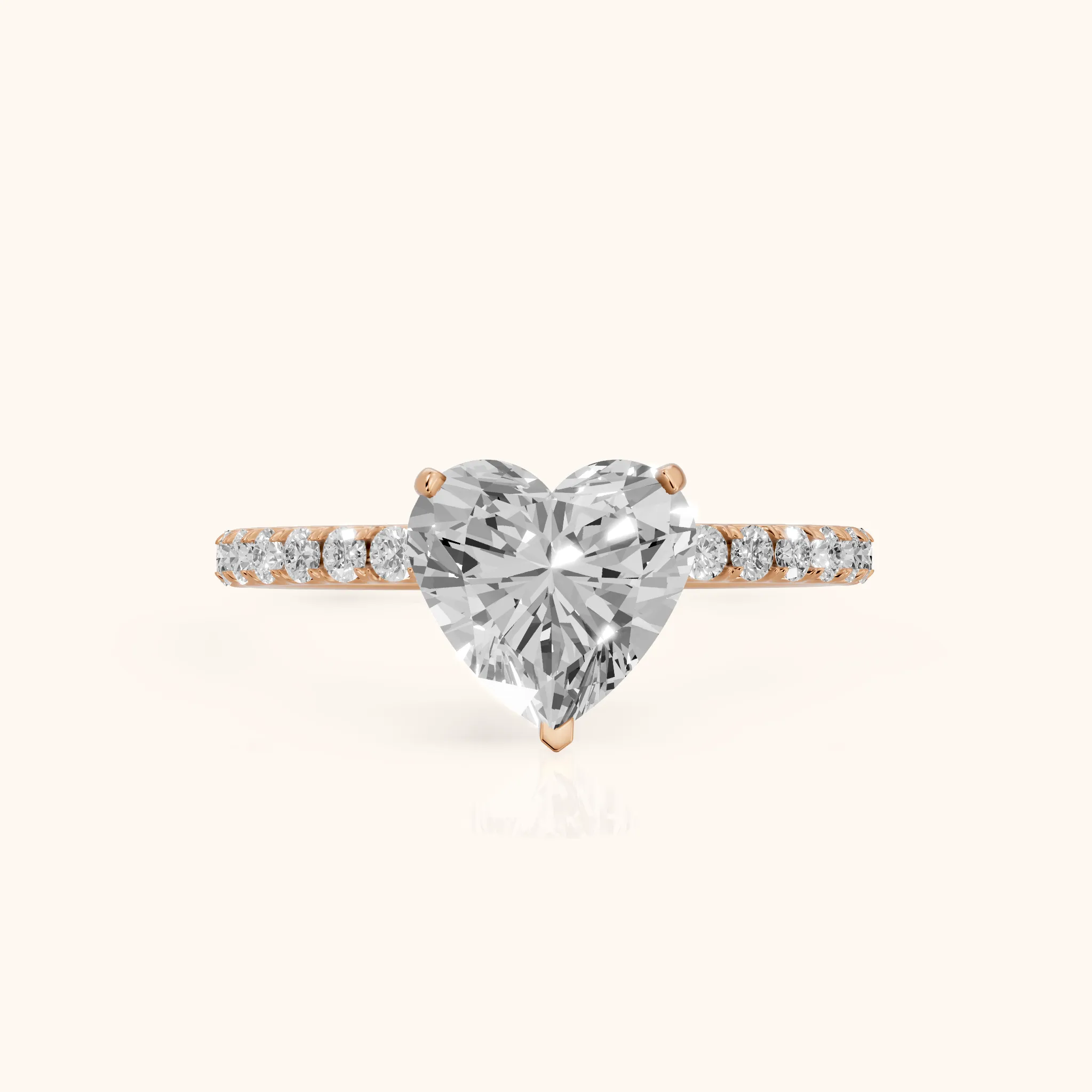 Juna French Pavé Solitaire Heart Diamond Engagement Ring in Rose Gold — view 1