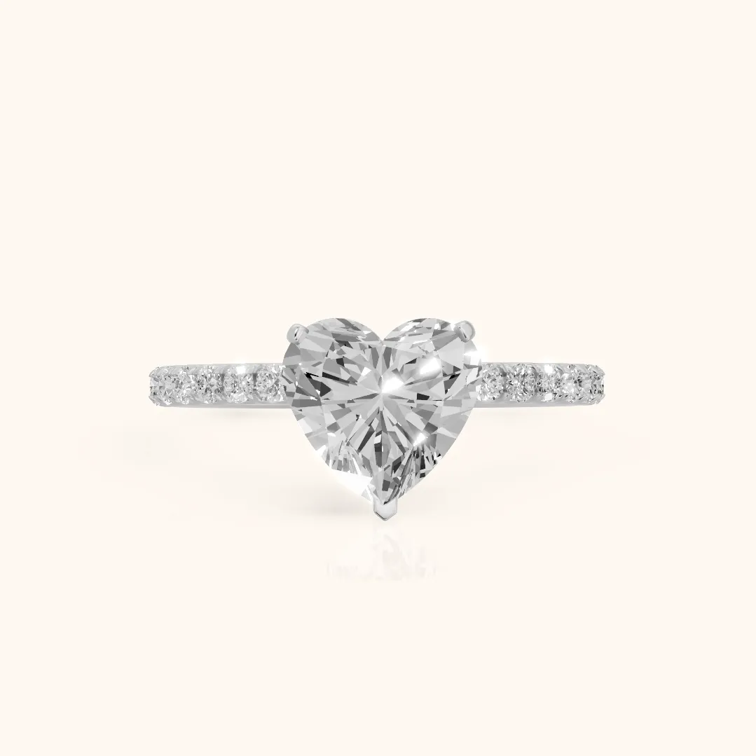 Juna French Pavé Solitaire Heart Diamond Engagement Ring in Silver — view 2