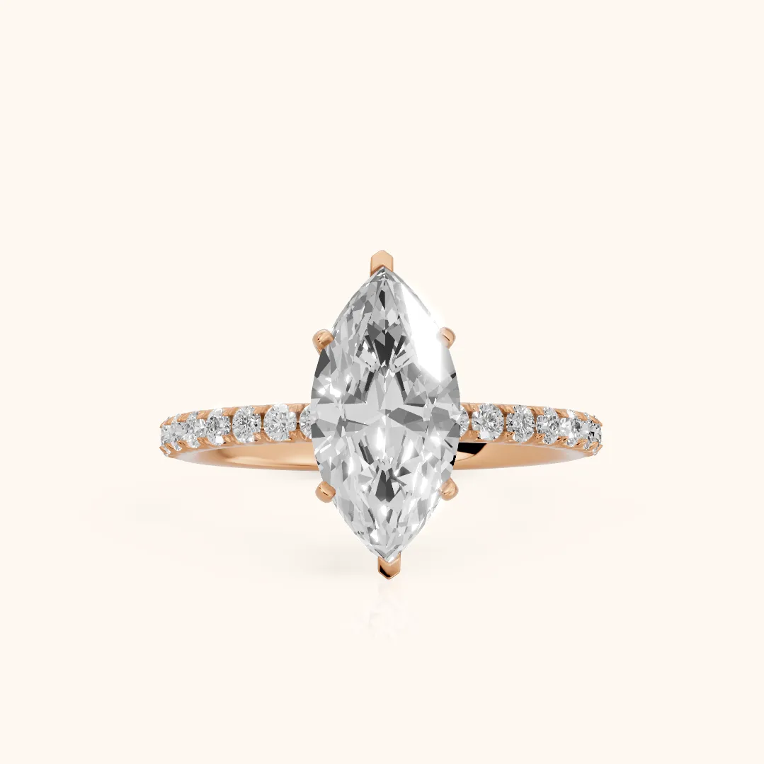 Juna French Pavé Solitaire Marquise Diamond Engagement Ring in Rose Gold — view 2