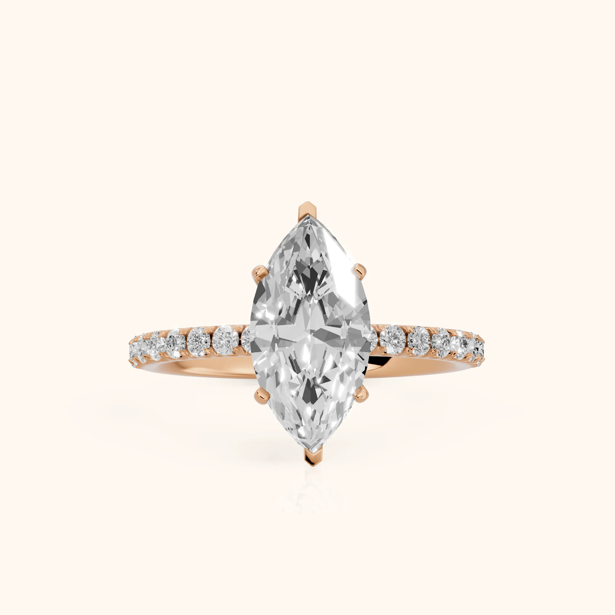 Juna French Pavé Solitaire Marquise Diamond Engagement Ring in Rose Gold — view 1