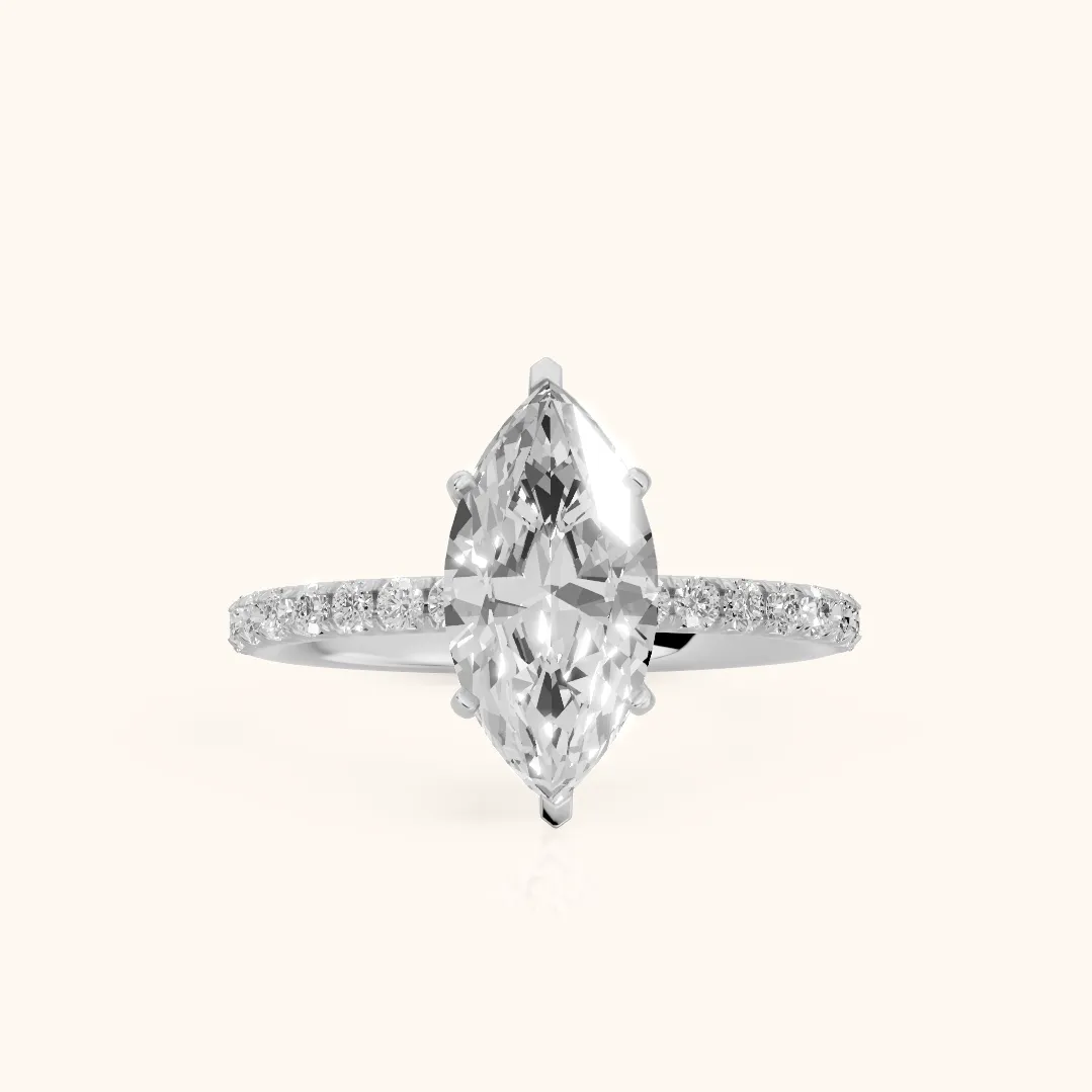 Juna French Pavé Solitaire Marquise Diamond Engagement Ring in Silver — view 2