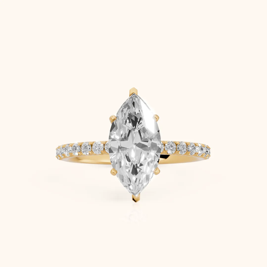 Juna French Pavé Solitaire Marquise Diamond Engagement Ring in Yellow Gold — view 2