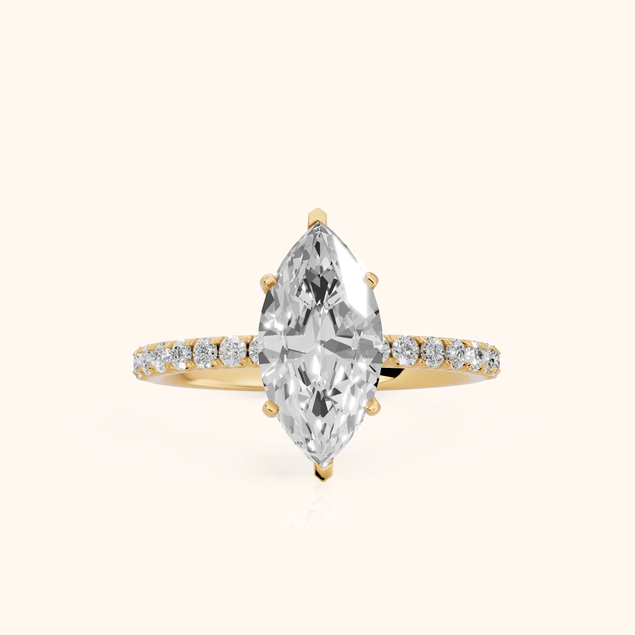 Juna French Pavé Solitaire Marquise Diamond Engagement Ring in Yellow Gold — view 1