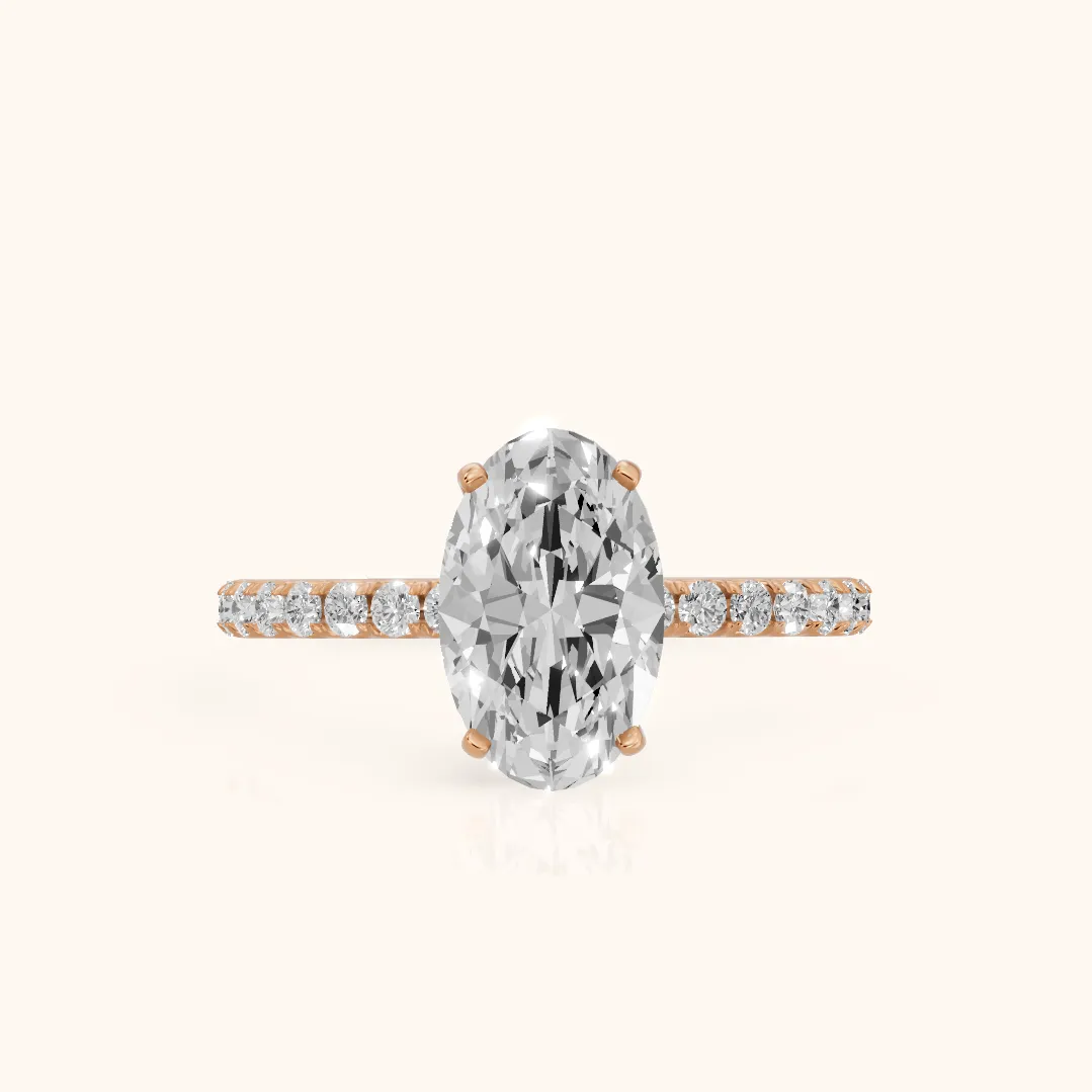 Juna French Pavé Solitaire Oval Diamond Engagement Ring in Rose Gold — view 2