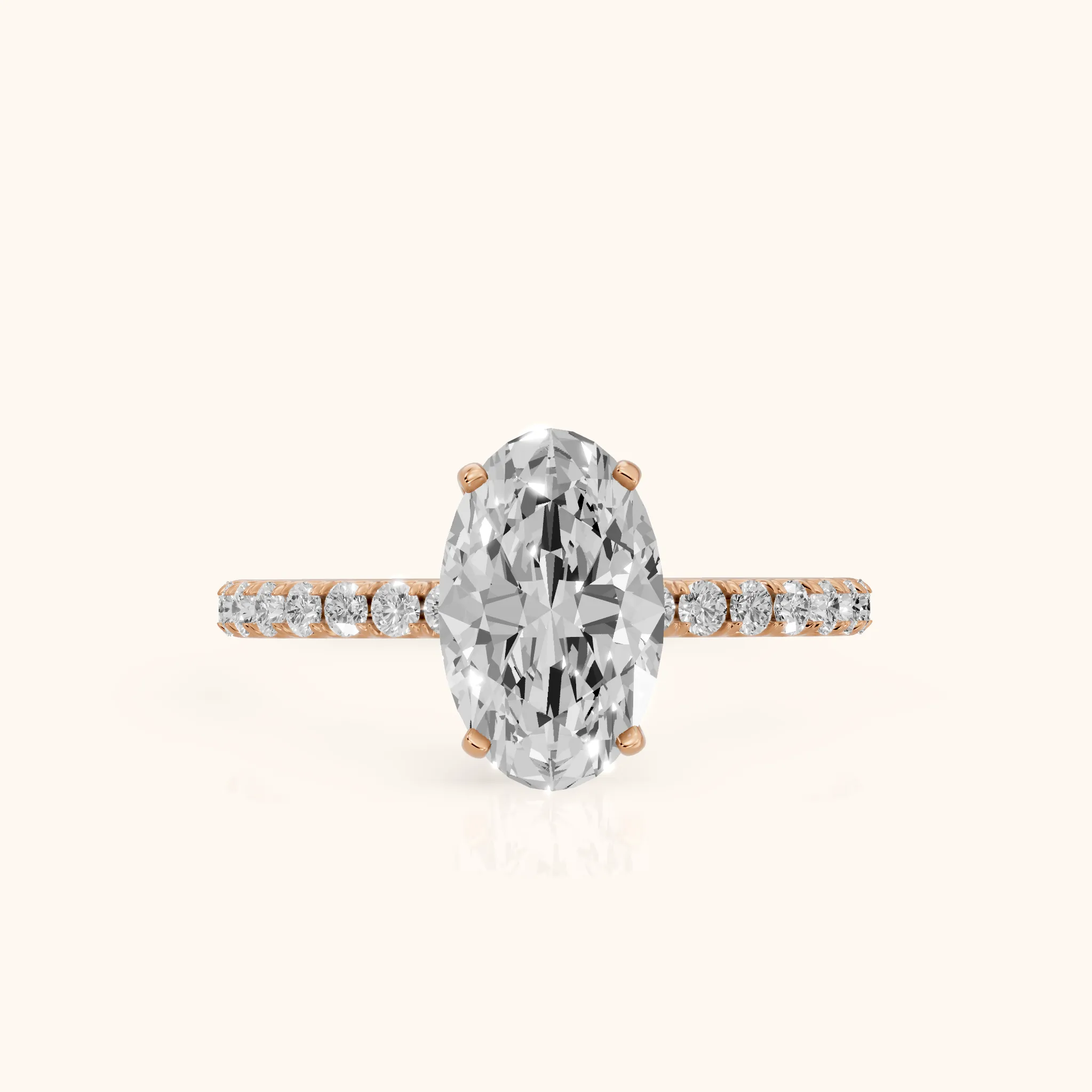 Juna French Pavé Solitaire Oval Diamond Engagement Ring in Rose Gold — view 1