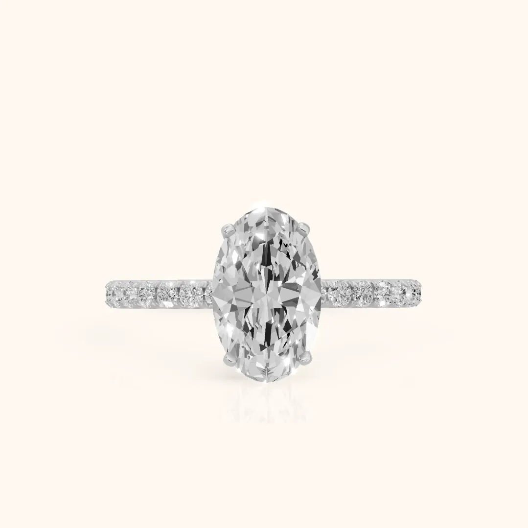 Juna French Pavé Solitaire Oval Diamond Engagement Ring in Silver — view 2