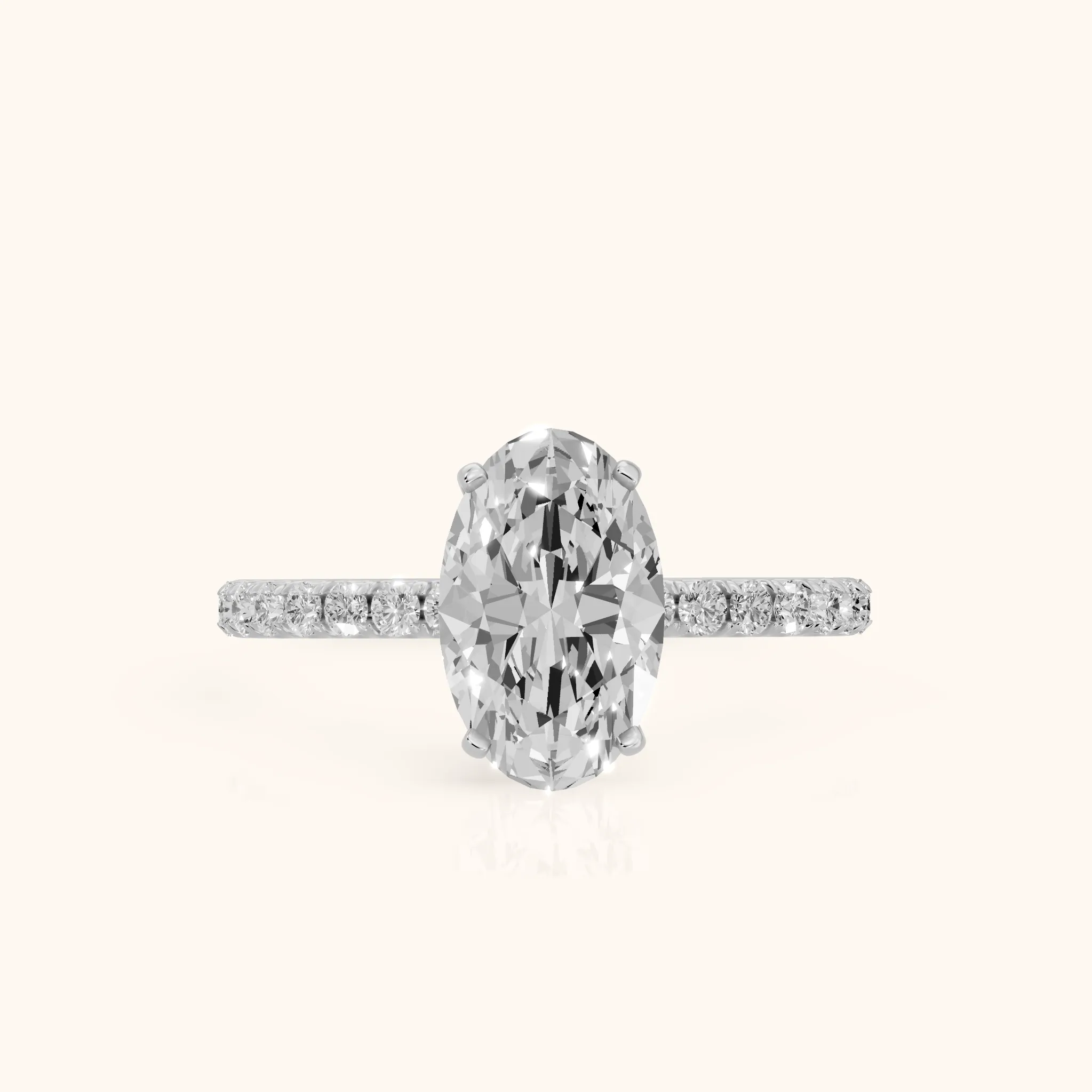 Juna French Pavé Solitaire Oval Diamond Engagement Ring in Silver — view 1