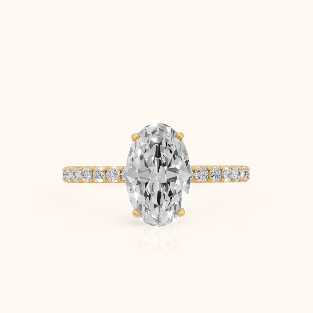Juna French Pavé Solitaire Oval Diamond Engagement Ring in Yellow Gold — view 2
