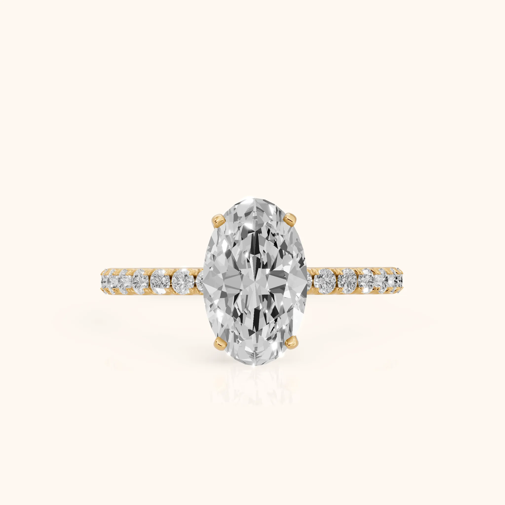 Juna French Pavé Solitaire Oval Diamond Engagement Ring in Yellow Gold — view 1