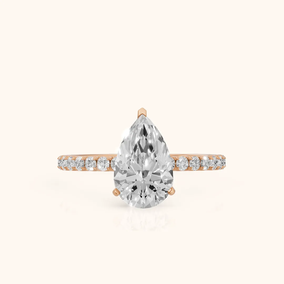 Juna French Pavé Solitaire Pear Diamond Engagement Ring in Rose Gold — view 2