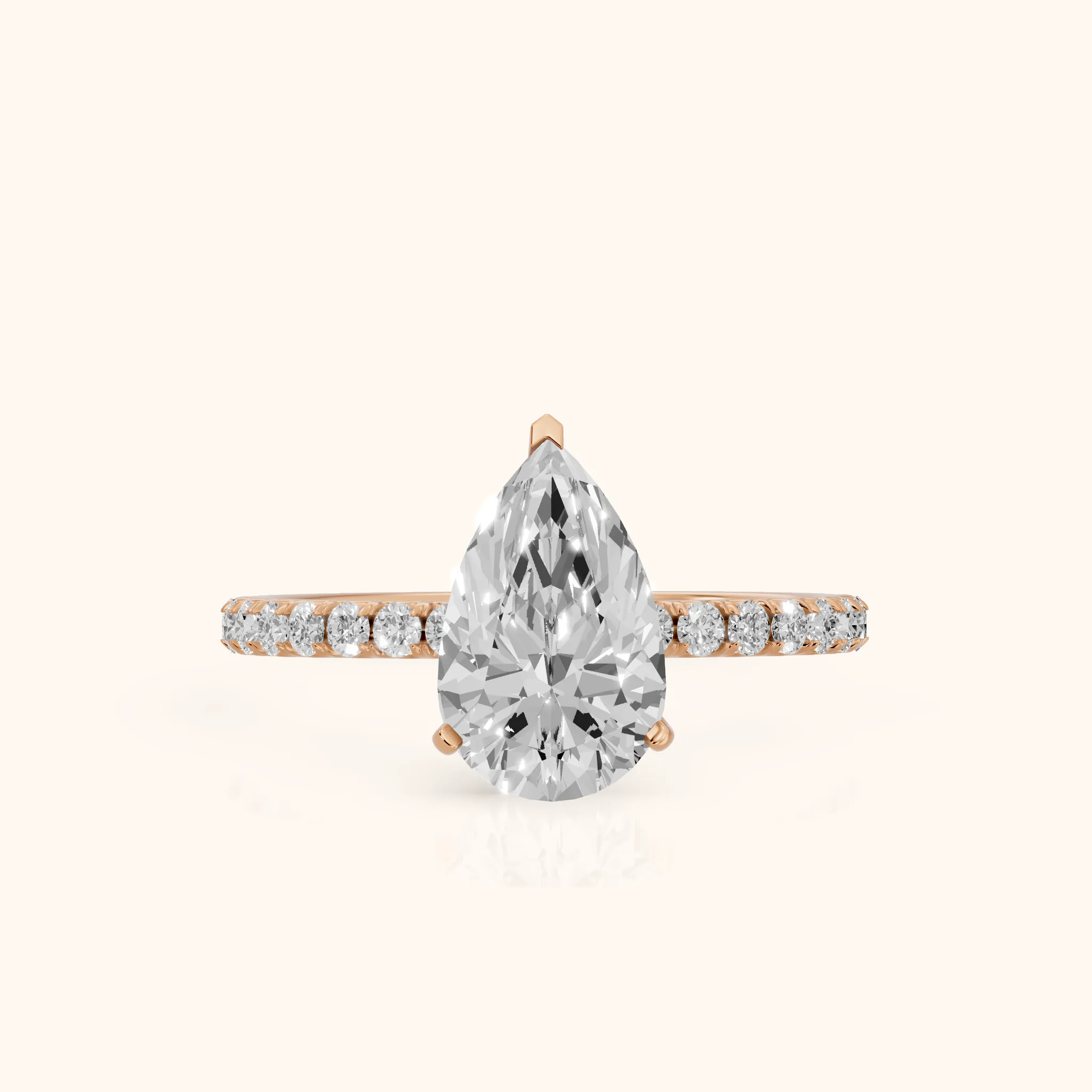 Juna French Pavé Solitaire Pear Diamond Engagement Ring in Rose Gold — view 1