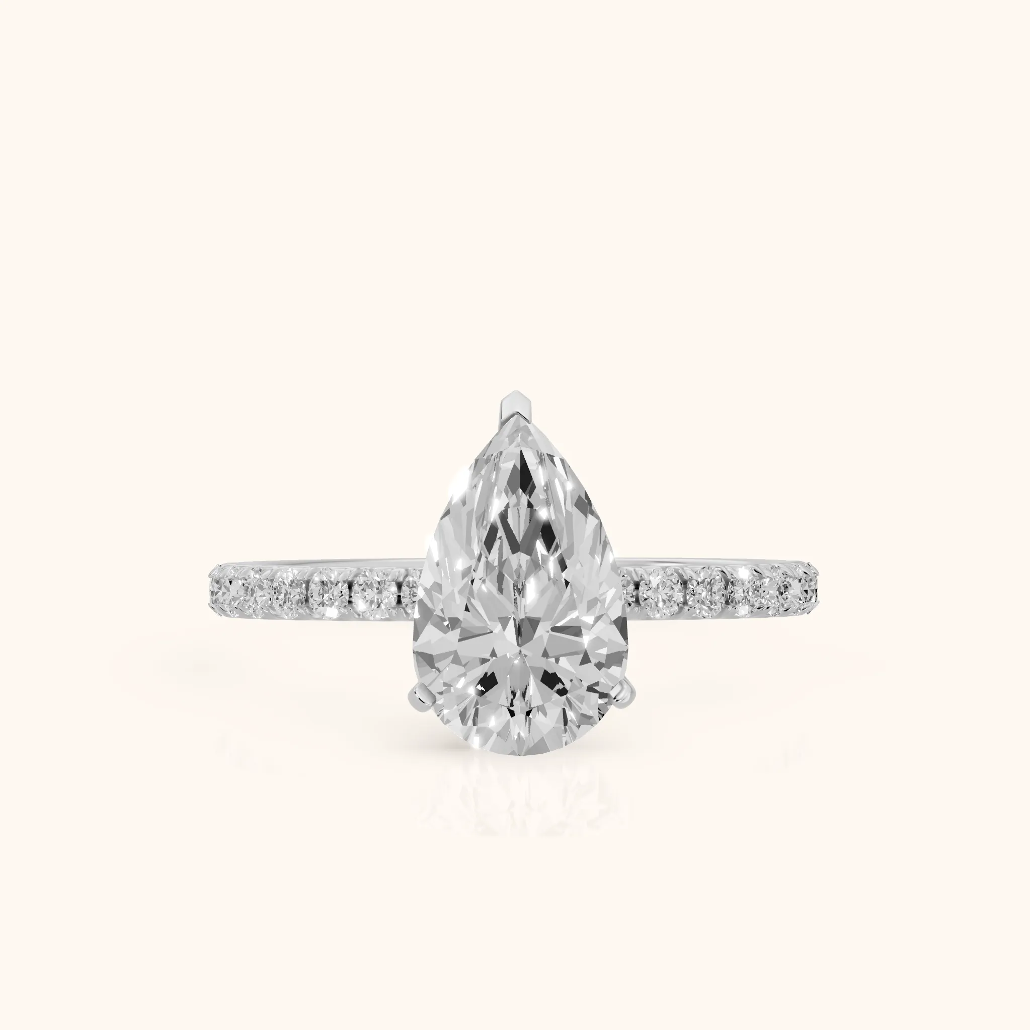 Juna French Pavé Solitaire Pear Diamond Engagement Ring in Silver — view 1
