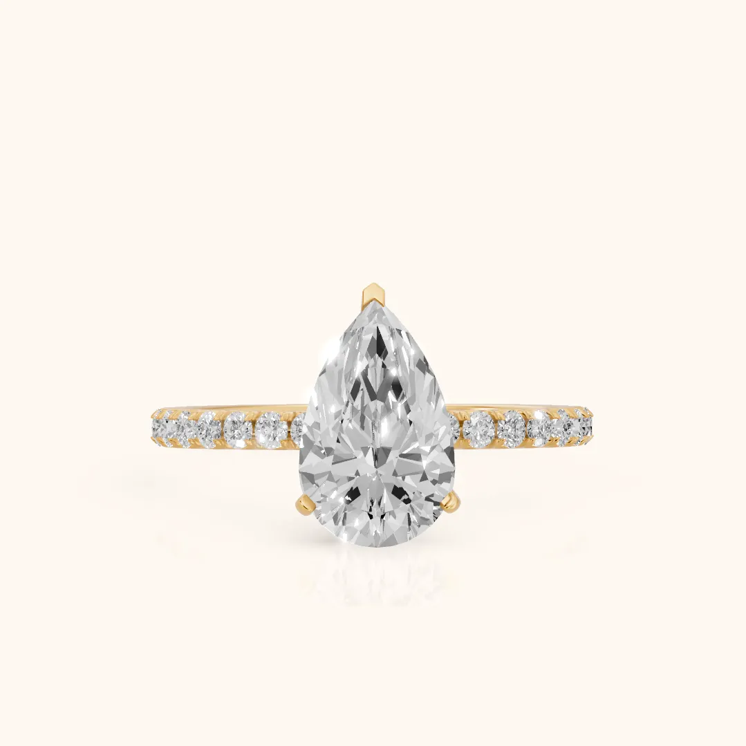 Juna French Pavé Solitaire Pear Diamond Engagement Ring in Yellow Gold — view 2