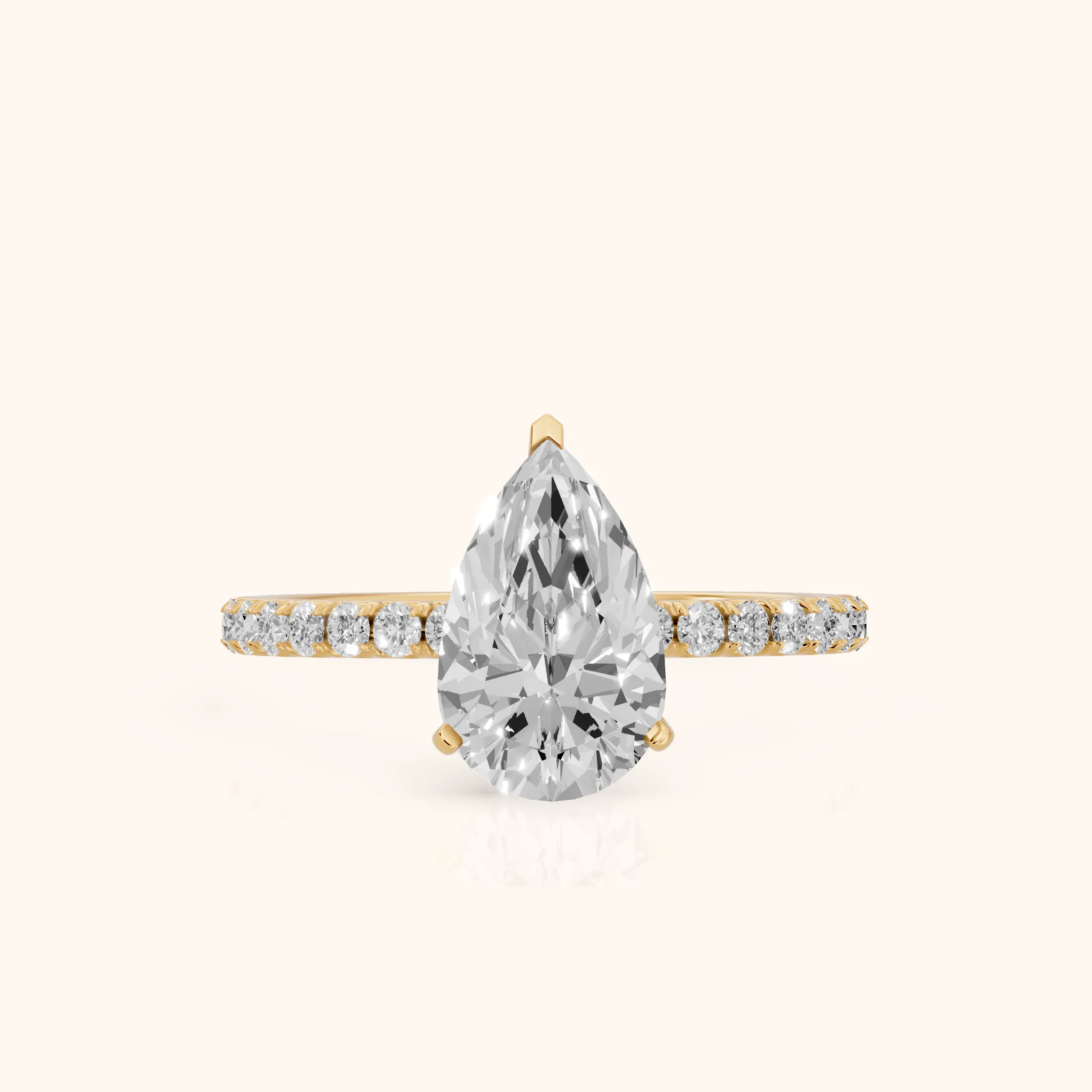 Juna French Pavé Solitaire Pear Diamond Engagement Ring in Yellow Gold — view 1