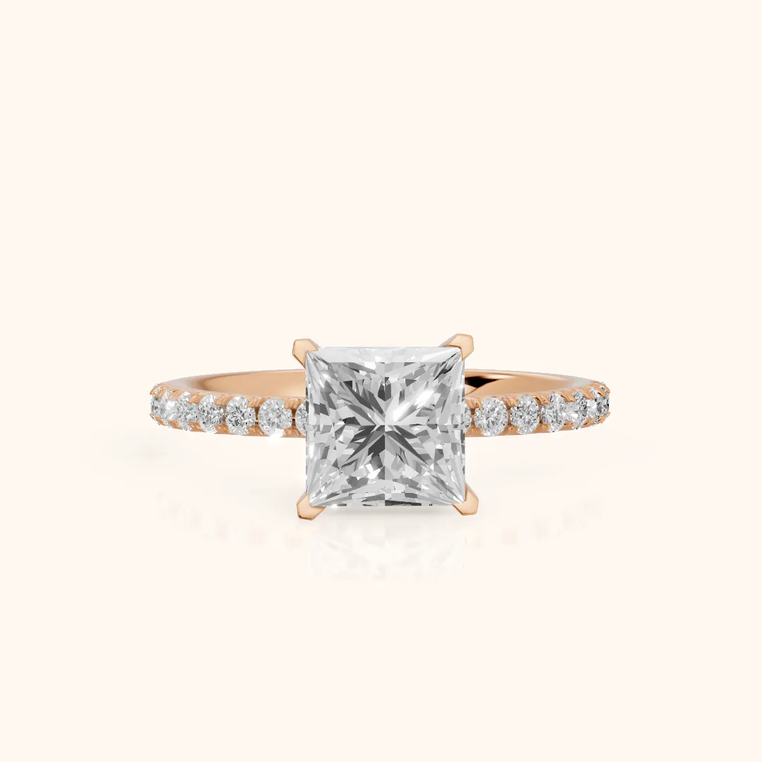 Juna French Pavé Solitaire Princess Diamond Engagement Ring in Rose Gold — view 2
