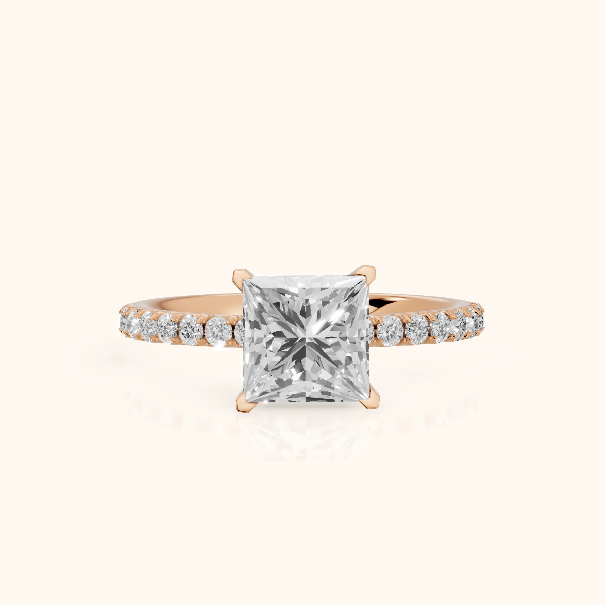 Juna French Pavé Solitaire Princess Diamond Engagement Ring in Rose Gold — view 1