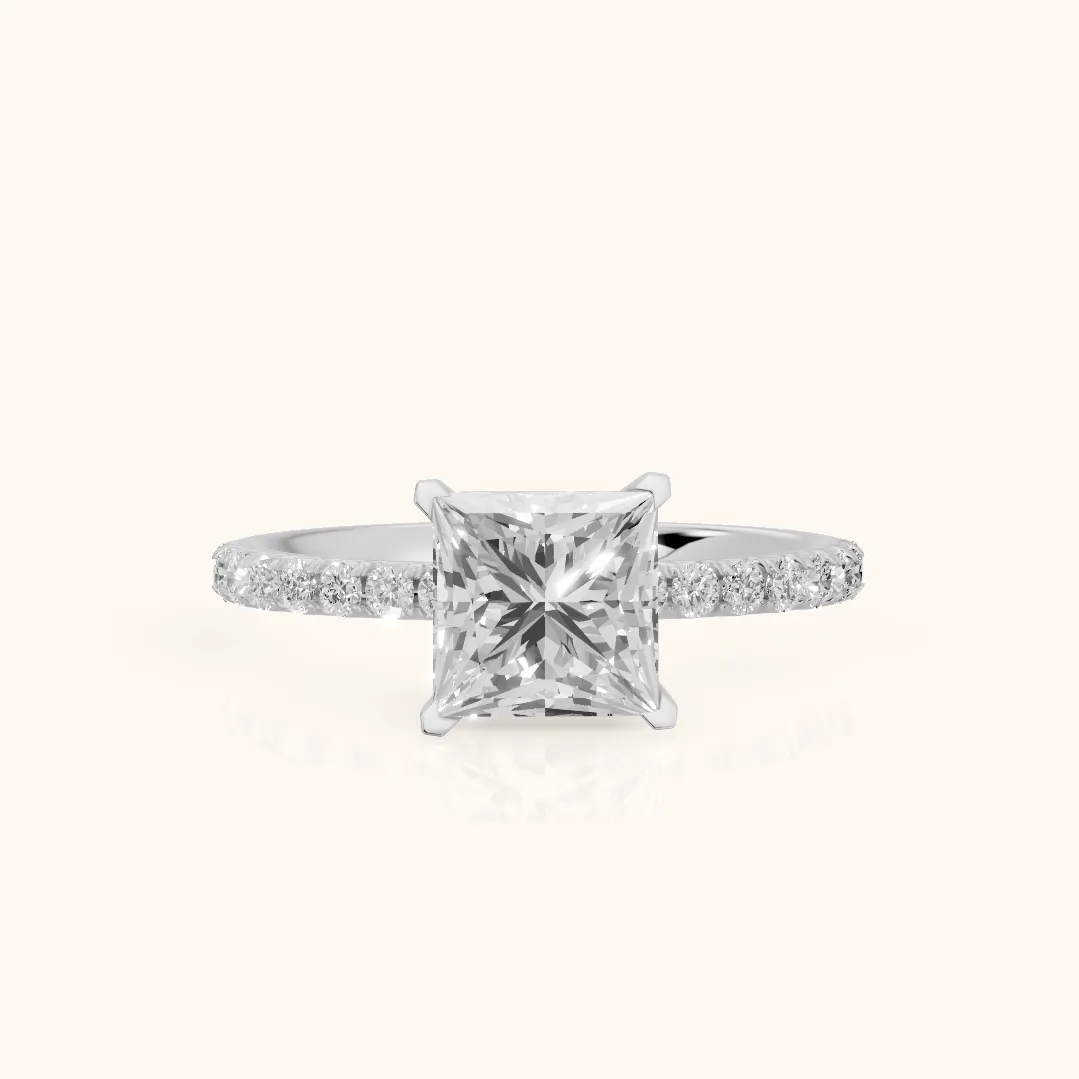 Juna French Pavé Solitaire Princess Diamond Engagement Ring in Platinum — view 2