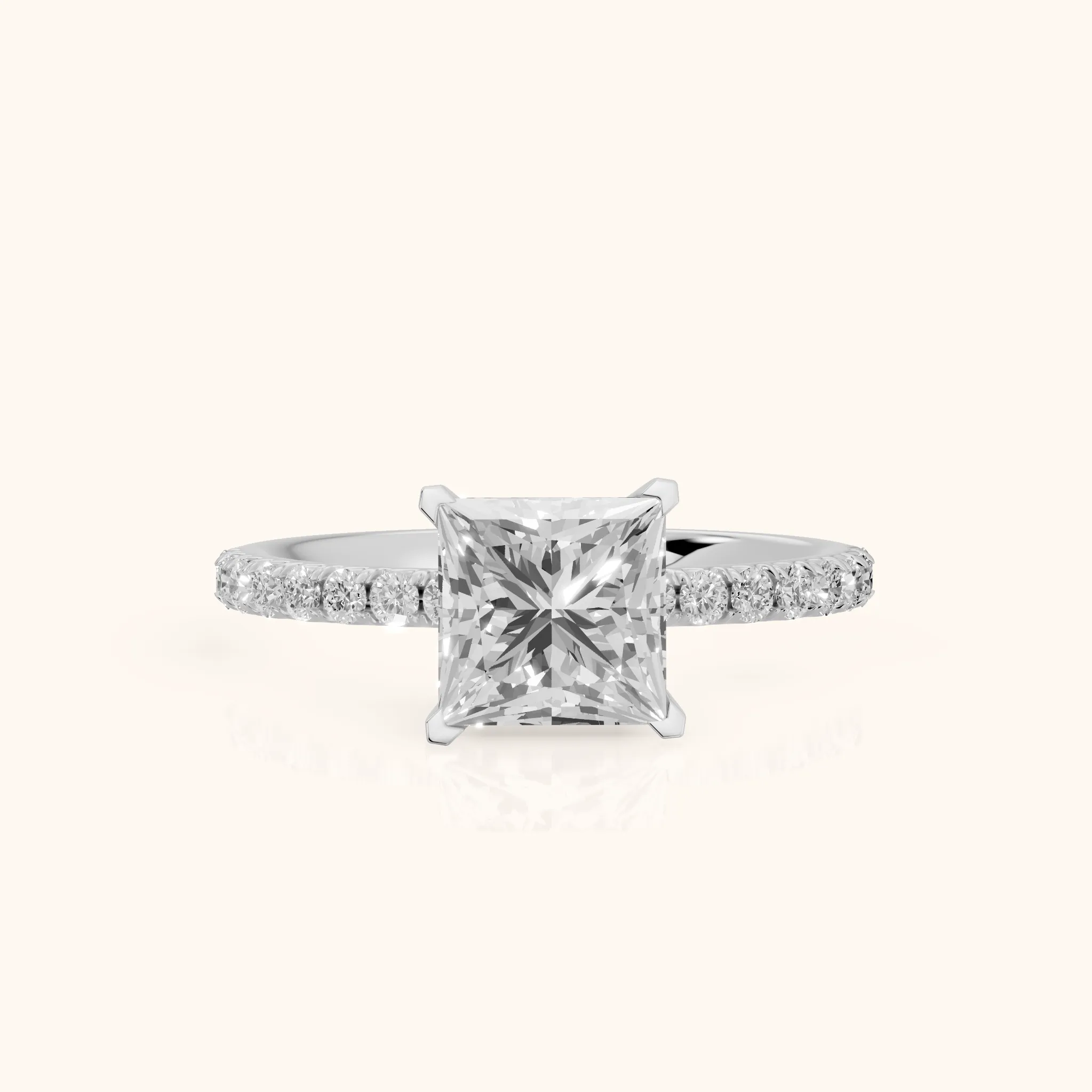Juna French Pavé Solitaire Princess Diamond Engagement Ring in Platinum — view 1