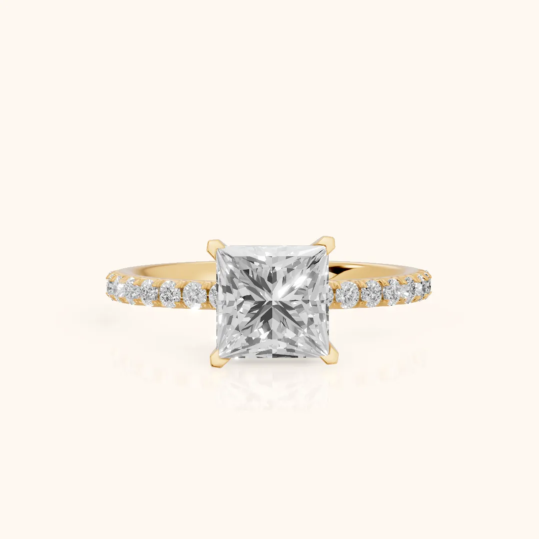 Juna French Pavé Solitaire Princess Diamond Engagement Ring in Yellow Gold — view 2