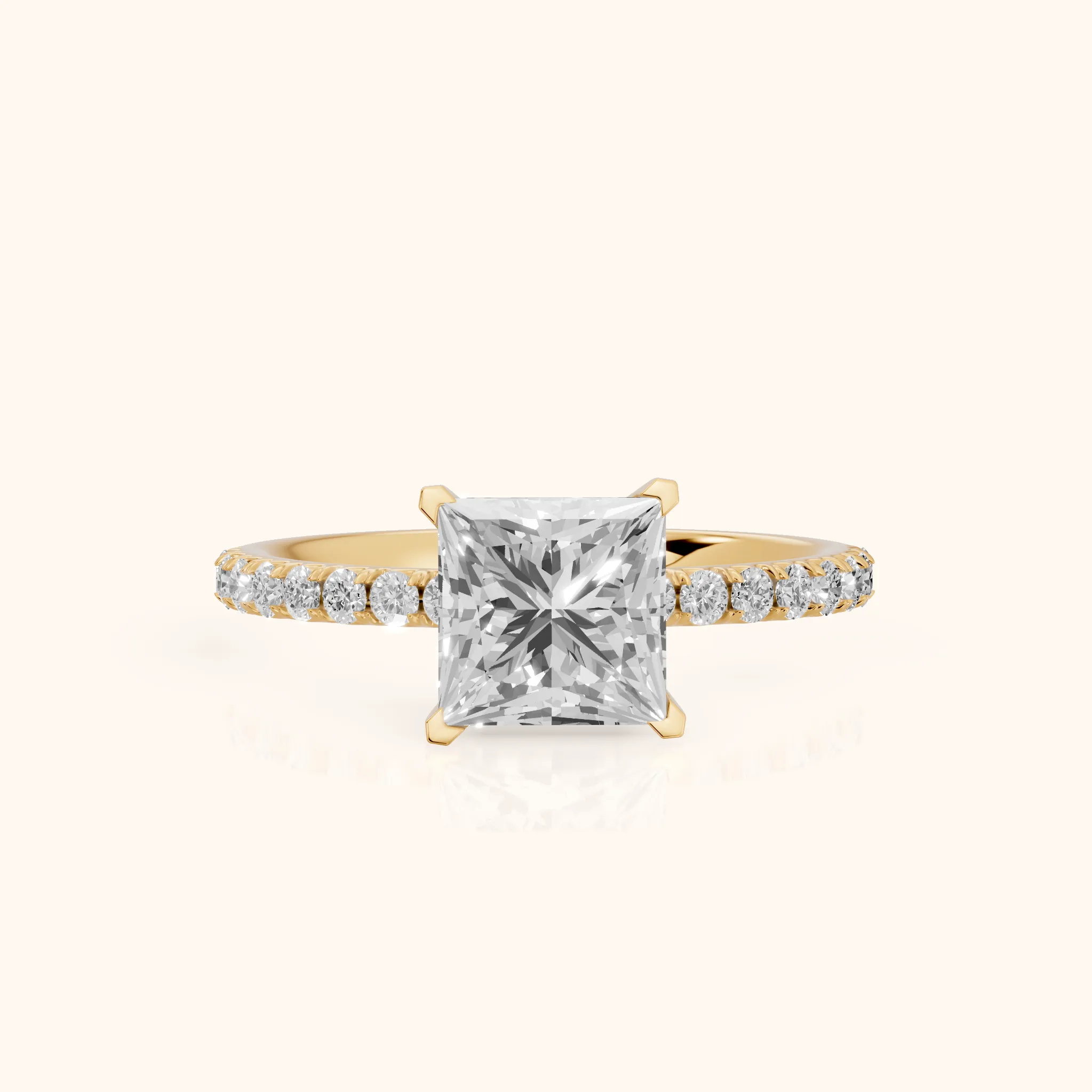 Juna French Pavé Solitaire Princess Diamond Engagement Ring in Yellow Gold — view 1
