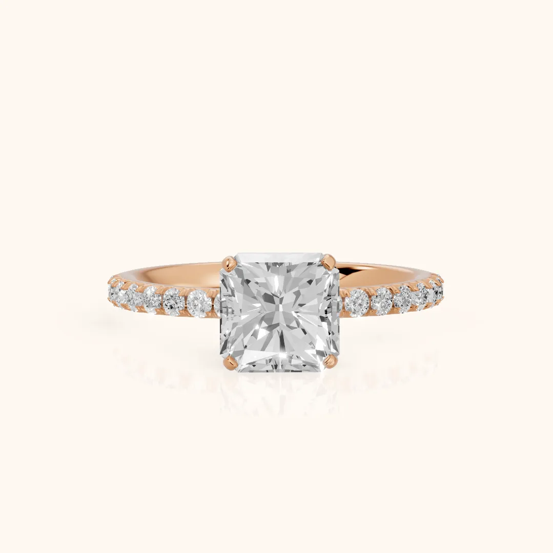 Juna French Pavé Solitaire Radiant Diamond Engagement Ring in Rose Gold — view 2