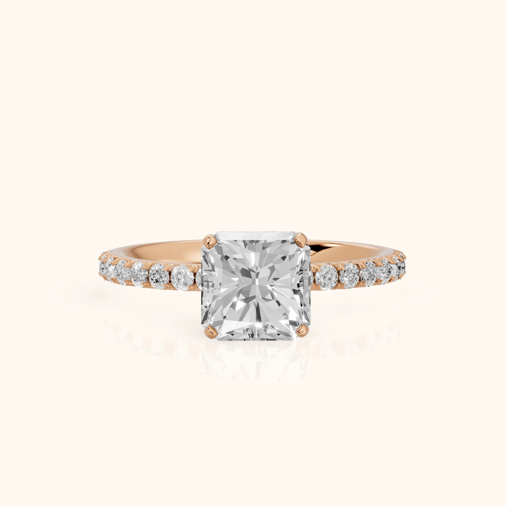 Juna French Pavé Solitaire Radiant Diamond Engagement Ring in Rose Gold — view 1