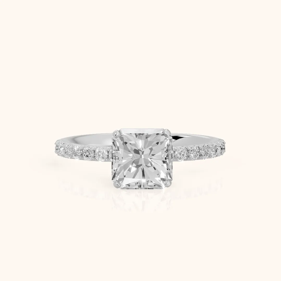 Juna French Pavé Solitaire Radiant Diamond Engagement Ring in Platinum — view 2