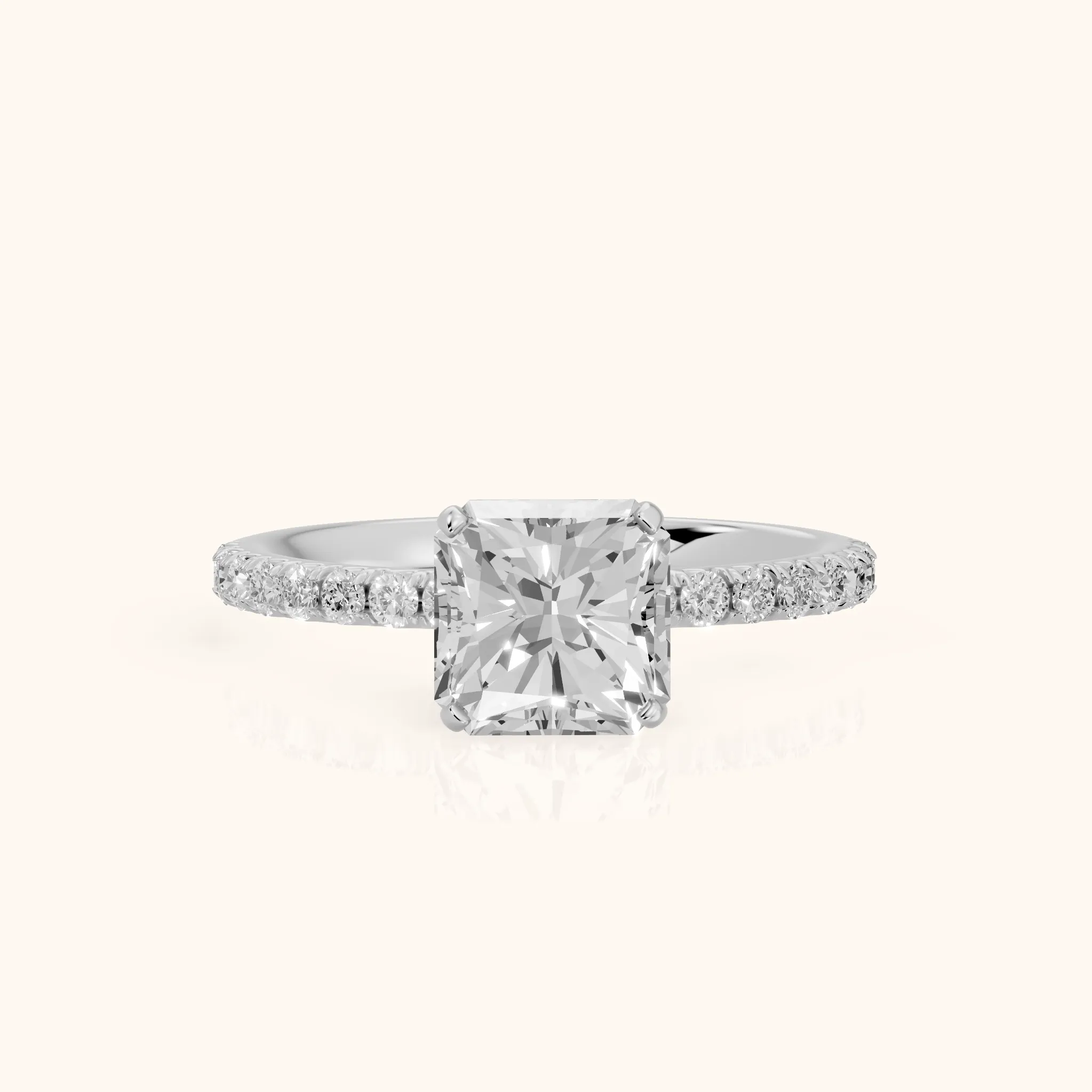 Juna French Pavé Solitaire Radiant Diamond Engagement Ring in Platinum — view 1