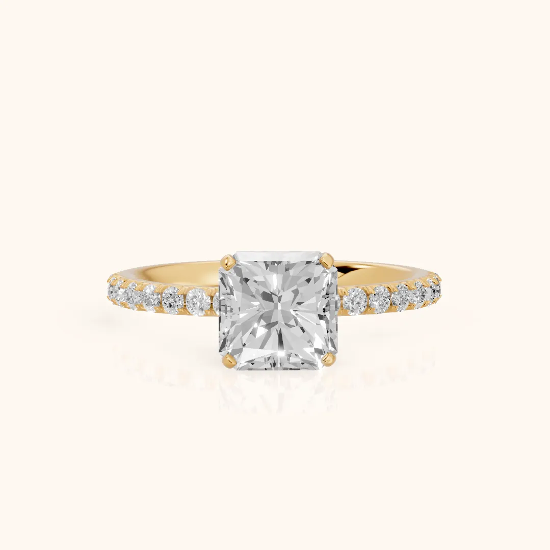 Juna French Pavé Solitaire Radiant Diamond Engagement Ring in Yellow Gold — view 2