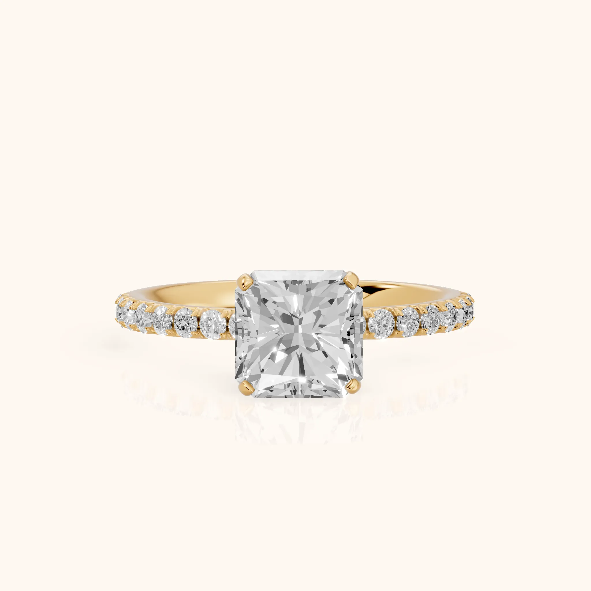 Juna French Pavé Solitaire Radiant Diamond Engagement Ring in Yellow Gold — view 1