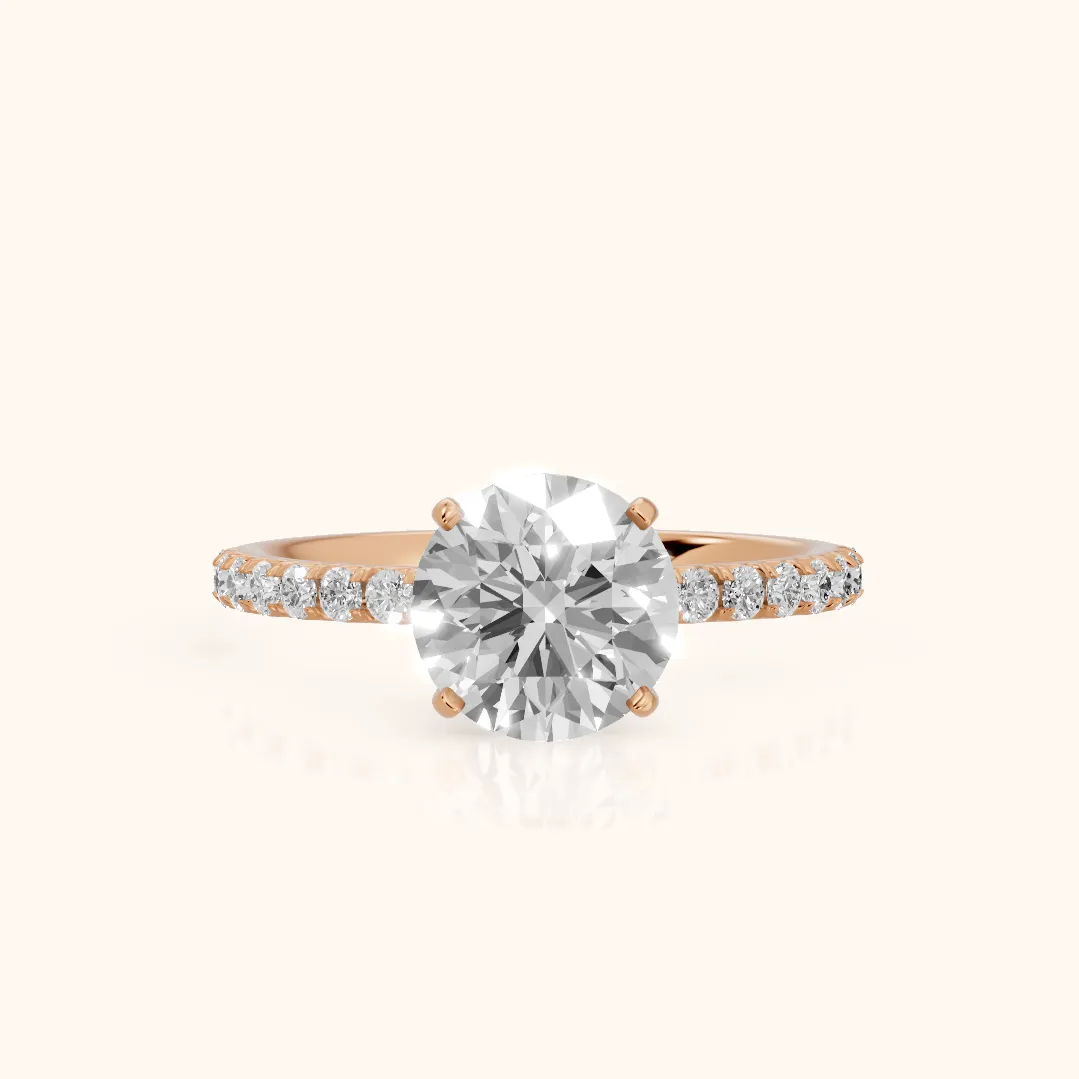 Juna French Pavé Solitaire Round Diamond Engagement Ring in Rose Gold — view 2