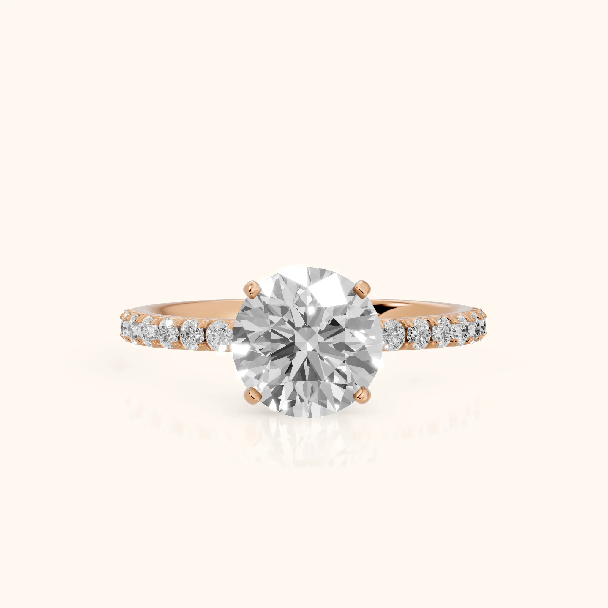 Juna French Pavé Solitaire Round Diamond Engagement Ring in Rose Gold — view 1