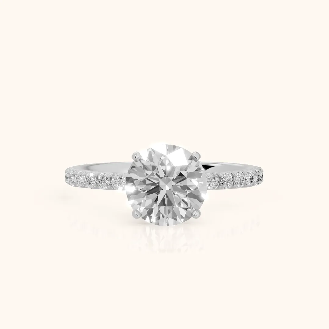 Juna French Pavé Solitaire Round Diamond Engagement Ring in Silver — view 2