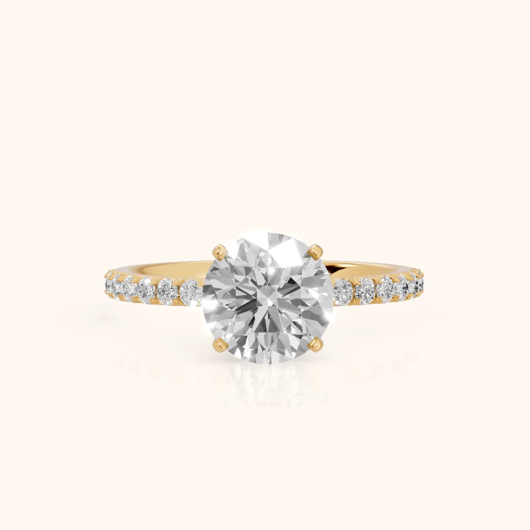 Juna French Pavé Solitaire Round Diamond Engagement Ring in Yellow Gold — view 2