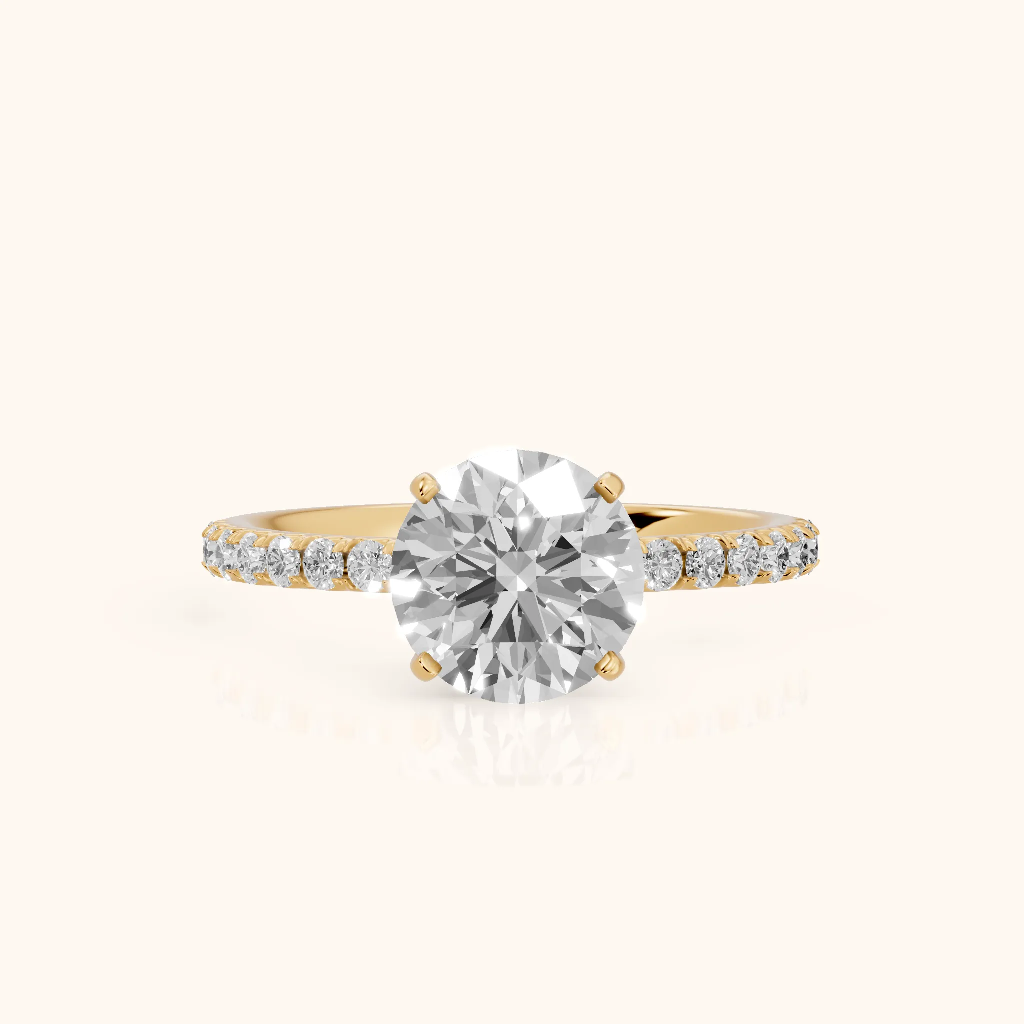 Juna French Pavé Solitaire Round Diamond Engagement Ring in Yellow Gold — view 1