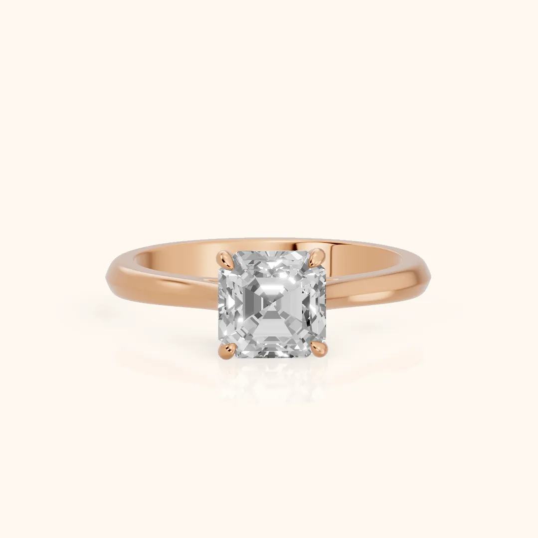 Kalia Knife Edge Solitaire Asscher Diamond Engagement Ring in Rose Gold — view 2