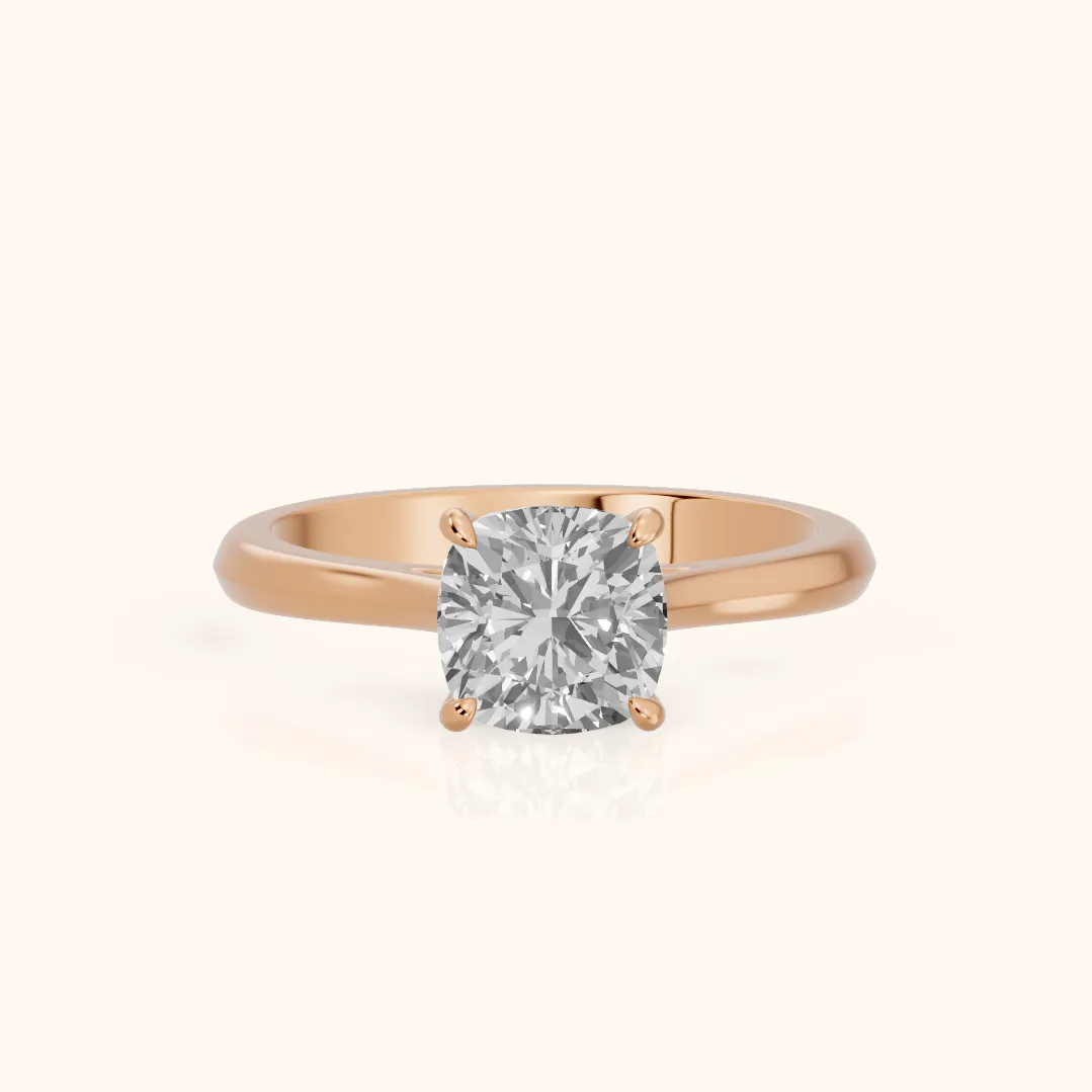 Kalia Knife Edge Solitaire Cushion Diamond Engagement Ring in Rose Gold — view 2