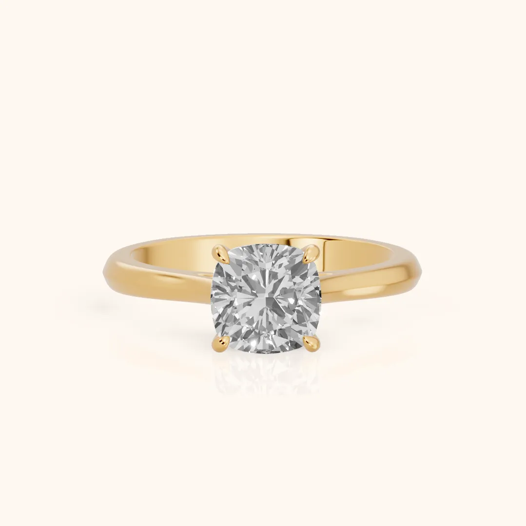 Kalia Knife Edge Solitaire Cushion Diamond Engagement Ring in Yellow Gold — view 2