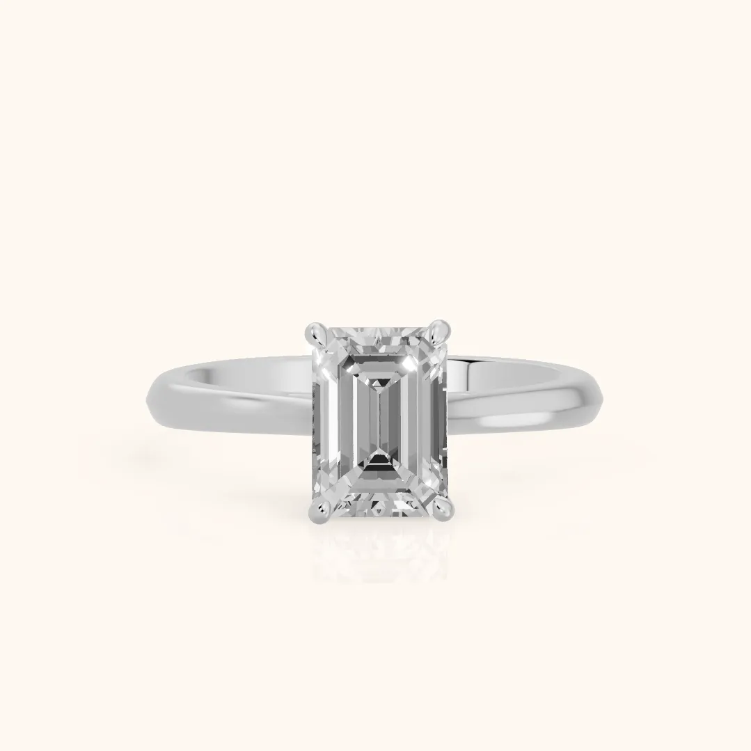 Kalia Knife Edge Solitaire Emerald Diamond Engagement Ring in Platinum — view 2