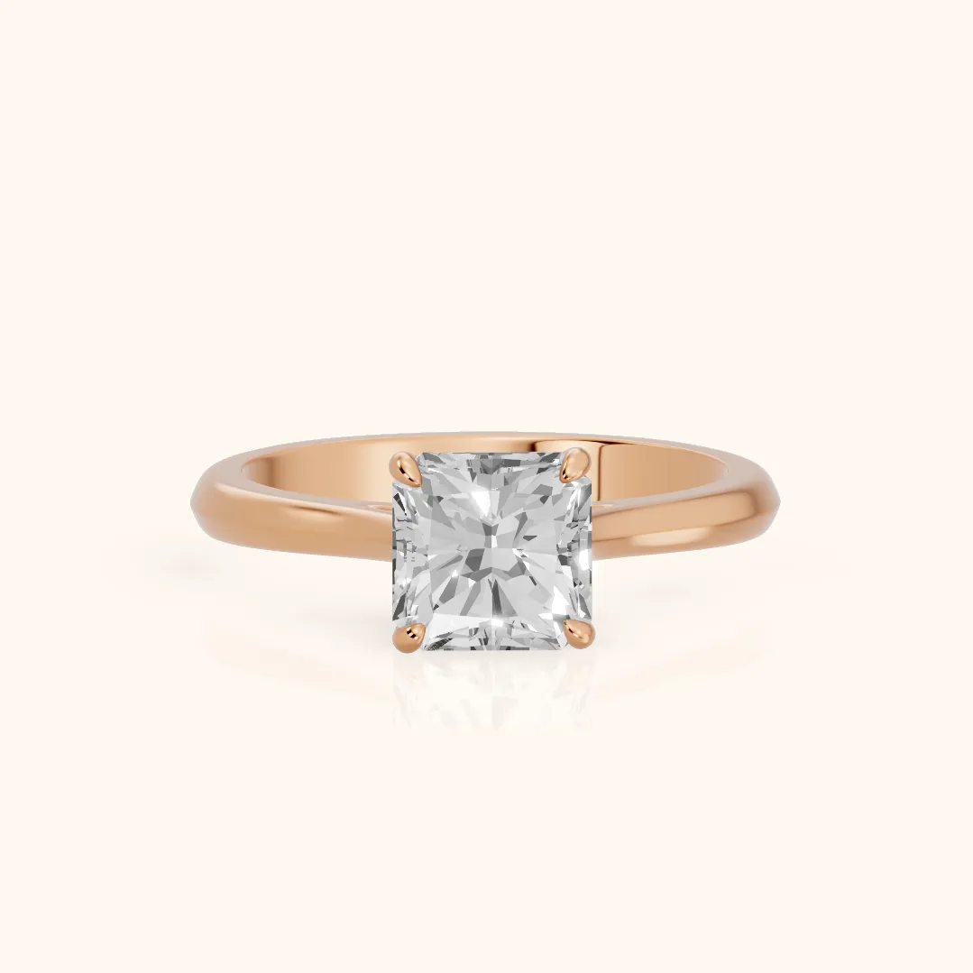Kalia Knife Edge Solitaire Radiant Diamond Engagement Ring in Rose Gold — view 2