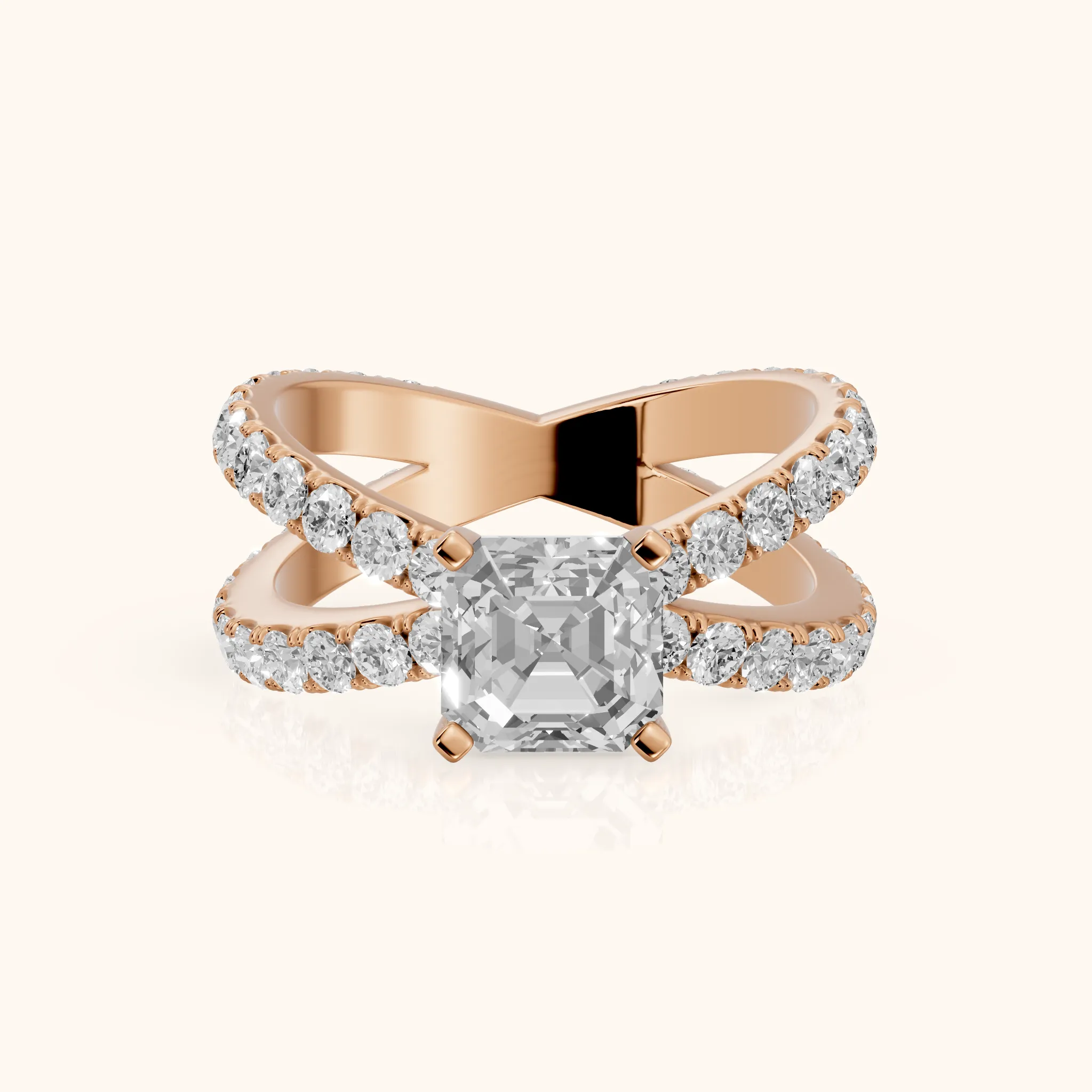 Lior Criss Cross Pavé Asscher Diamond Engagement Ring in Rose Gold — view 1