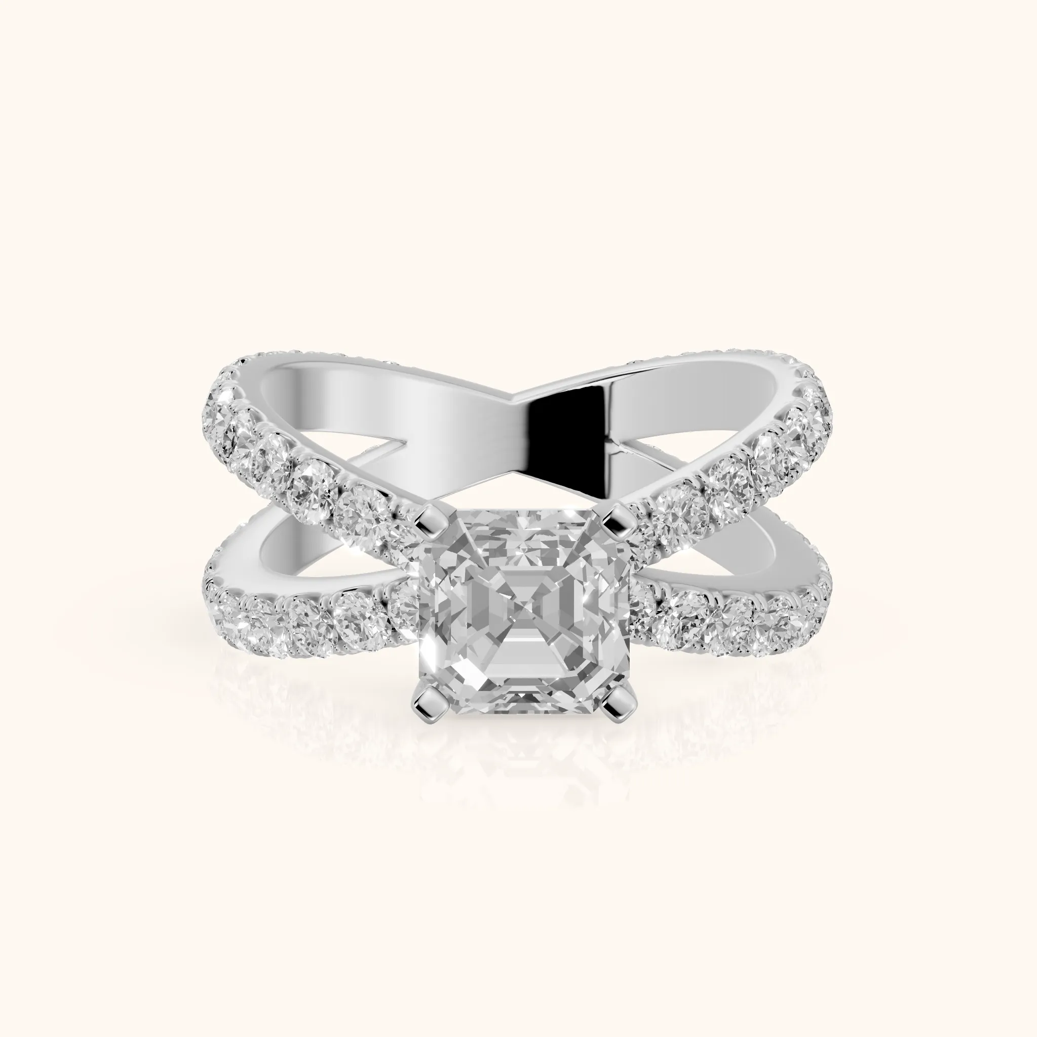 Lior Criss Cross Pavé Asscher Diamond Engagement Ring in Silver — view 1