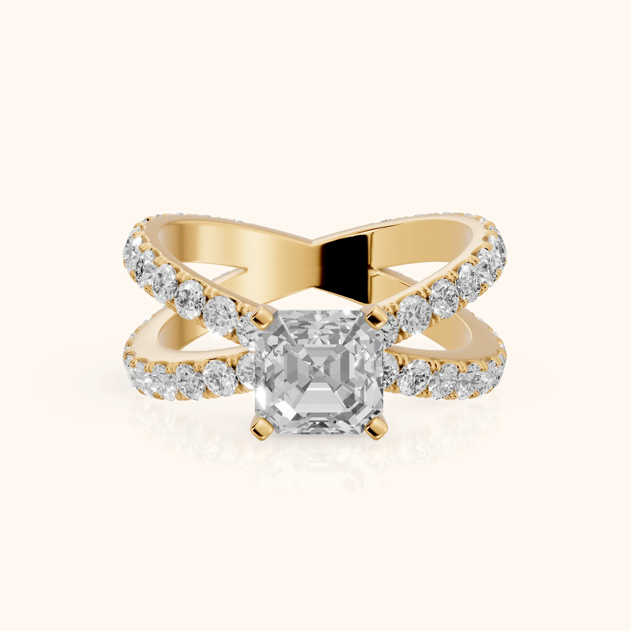 Lior Criss Cross Pavé Asscher Diamond Engagement Ring in Yellow Gold — view 1