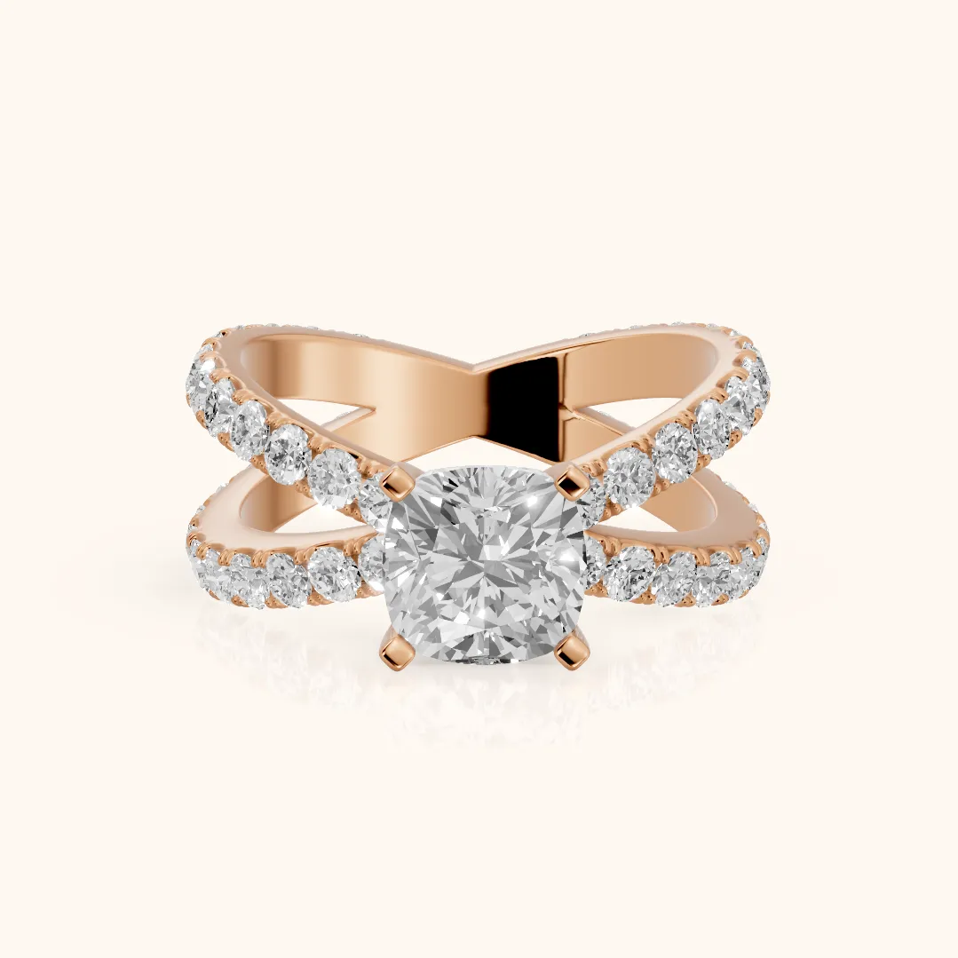 Lior Criss Cross Pavé Cushion Diamond Engagement Ring in Rose Gold — view 2
