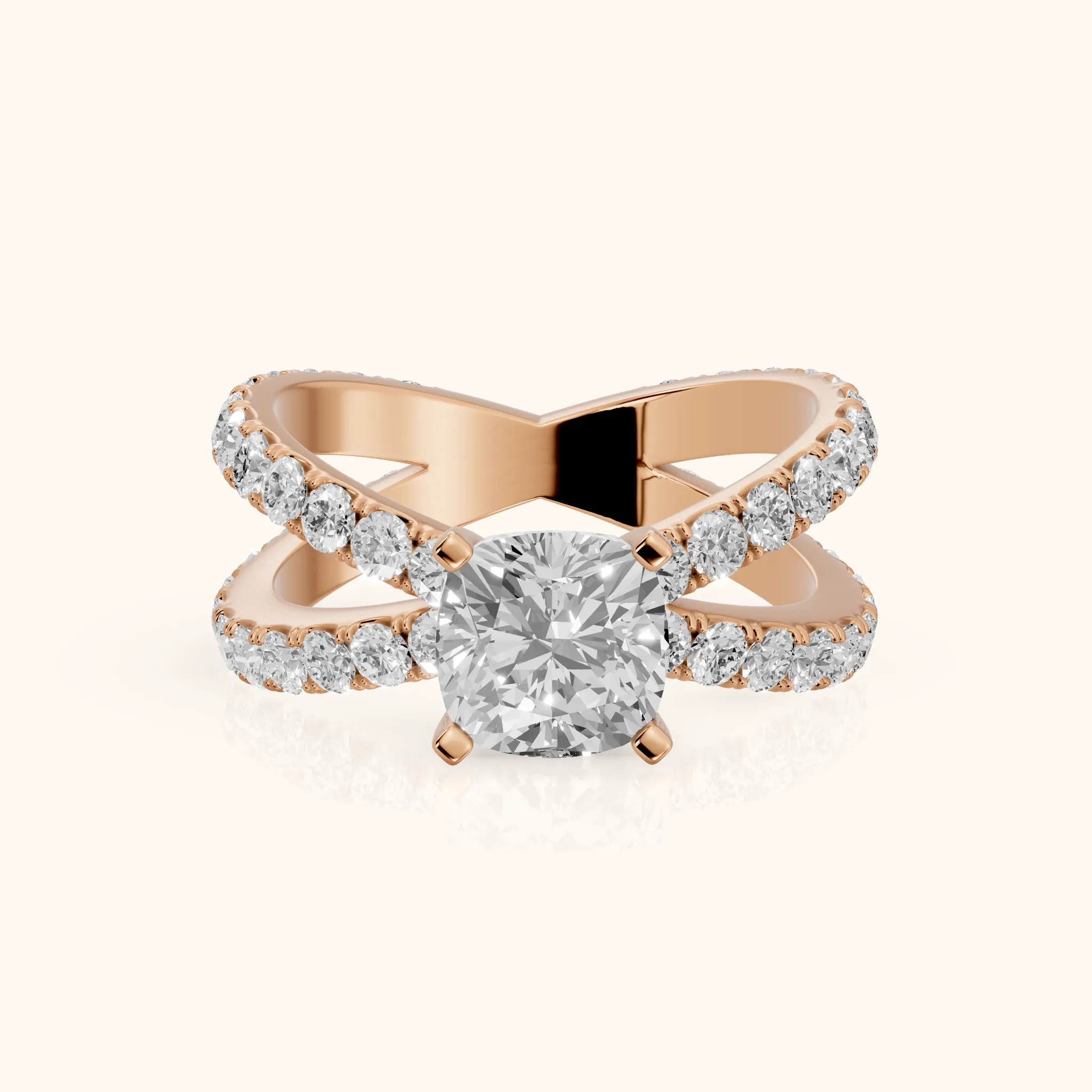 Lior Criss Cross Pavé Cushion Diamond Engagement Ring in Rose Gold — view 1
